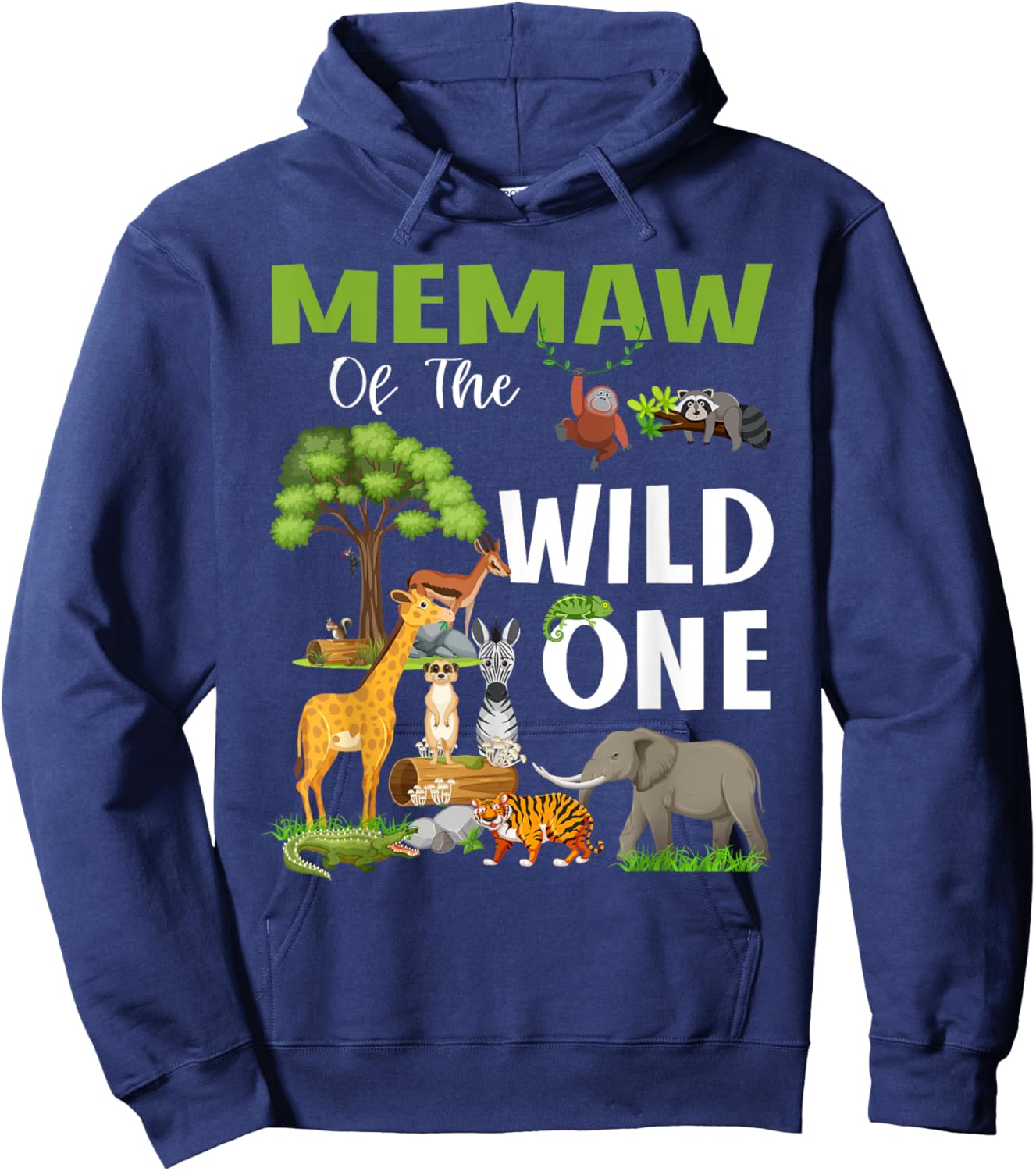 Memaw Of the Wild One Zoo Birthday 1st Safari Jungle Hoodie - Hoodie | Navy