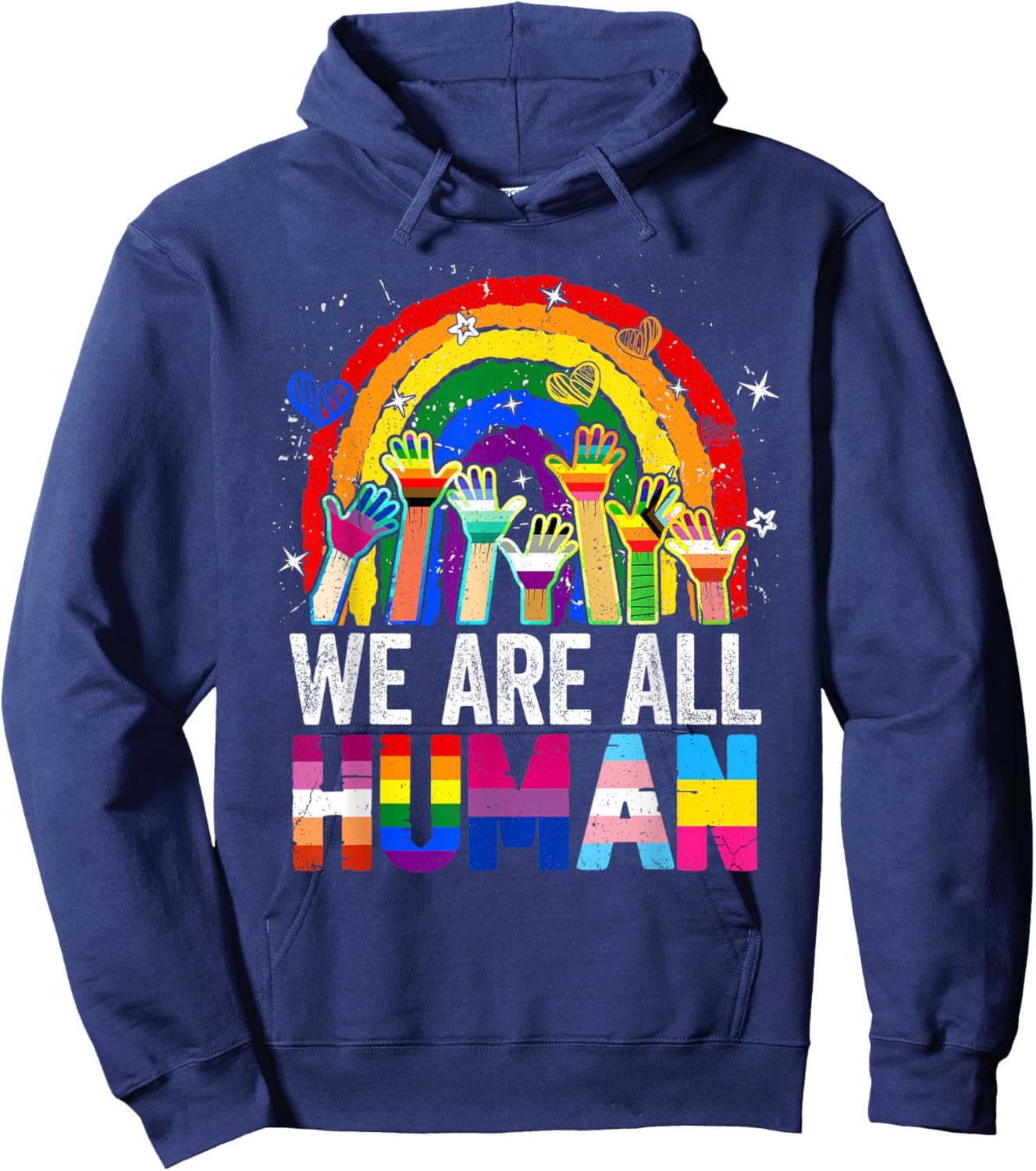 We Are All Human Pride Regenbogen LGBT Flagge Lesben Gay Pride Hoodie - Hoodie | Navy