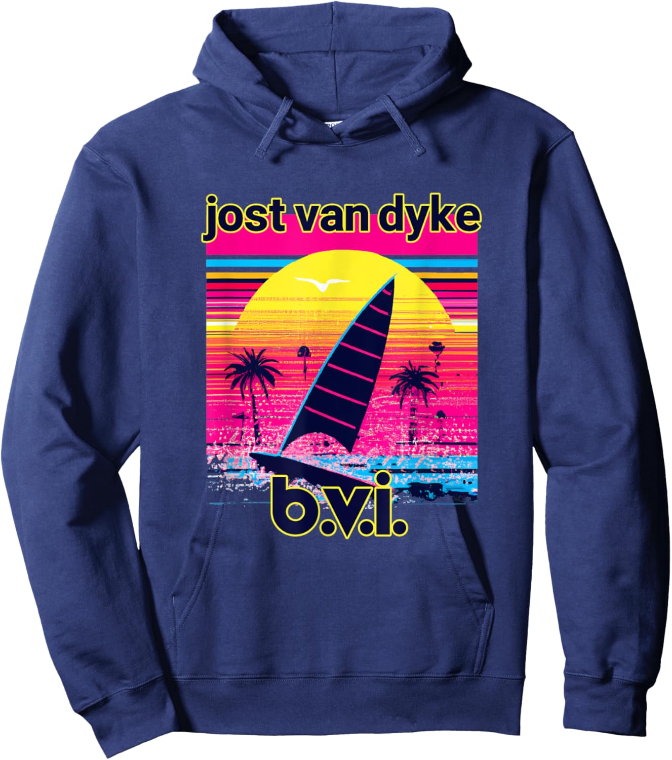 Jost Van Dyke Retro 80s Style Souvenir Beach Hoodie - Hoodie | Navy