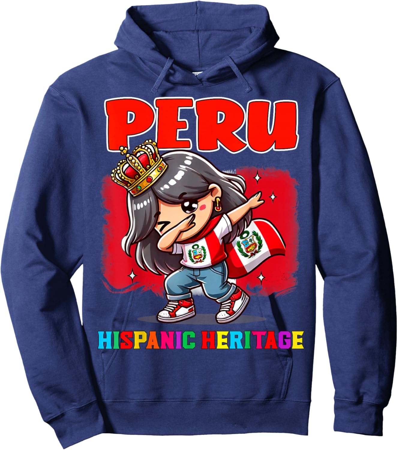 Peru Dabbing Girl Hispanic Heritage Celebration for Kids Hoodie - Hoodie | Navy