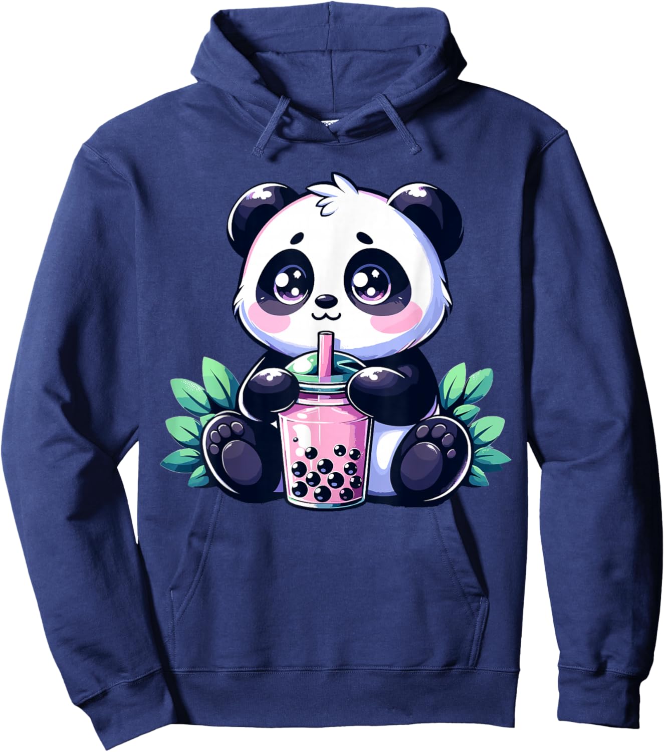 Kawaii Cute Anime Panda Drinking Bubble Tea Boba Tea Panda Hoodie - Hoodie | Navy