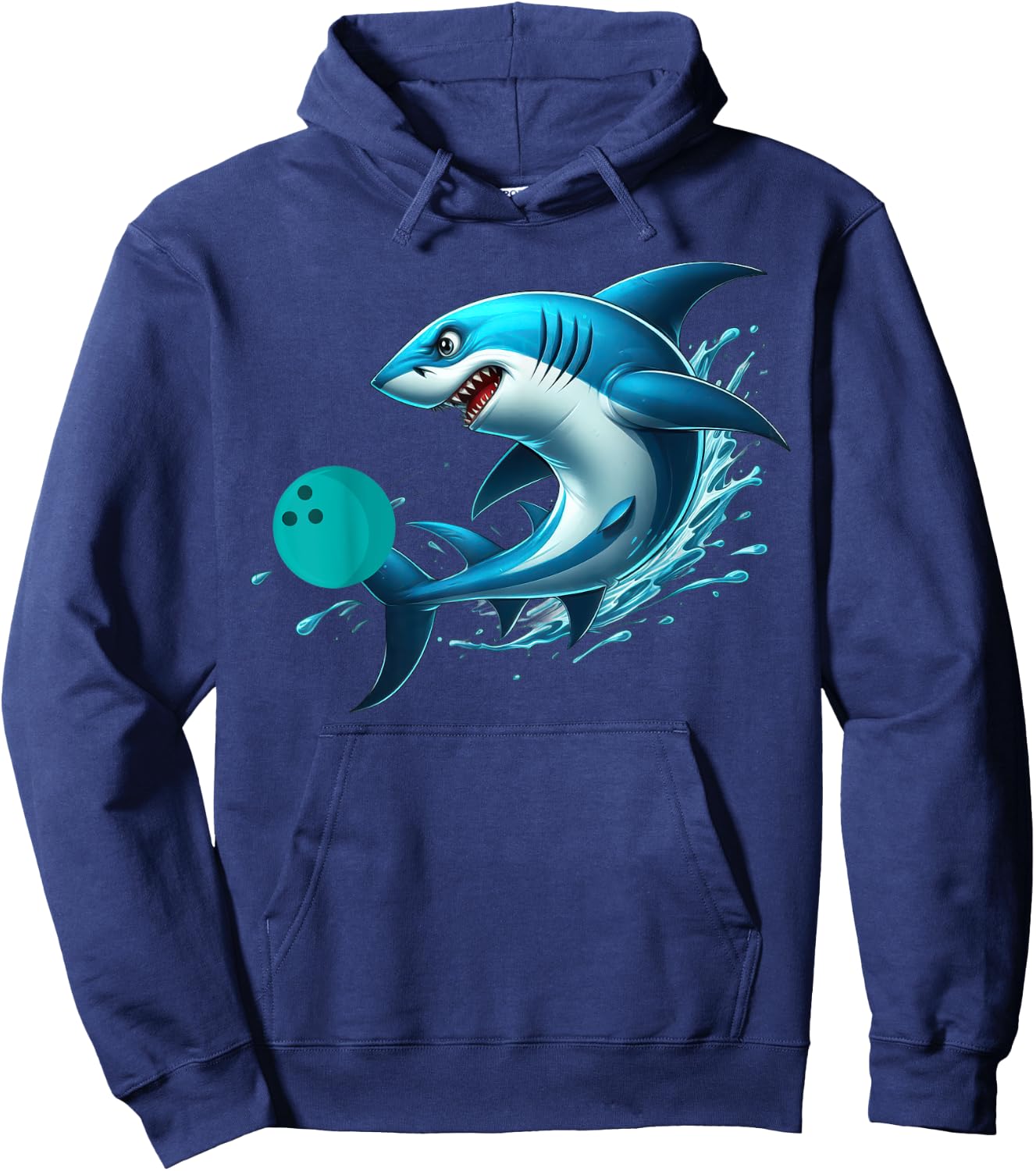 Funny Bowling Graphic Bowling Shark Playing Bowling Hoodie - Hoodie | Navy