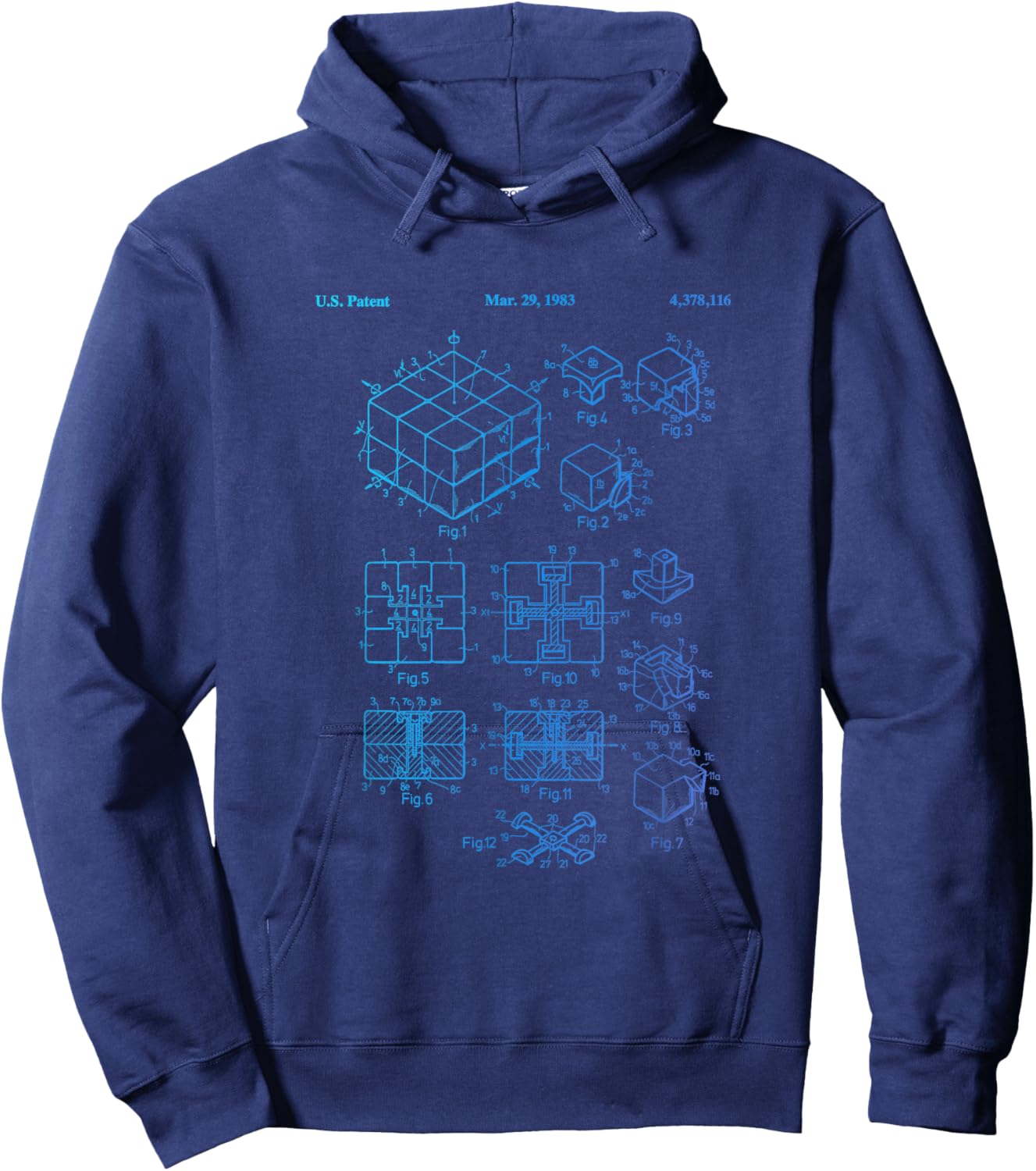 Competitive Puzzle Cube Rubik Patent Speed Cubing Retro Math Hoodie - Hoodie | Navy