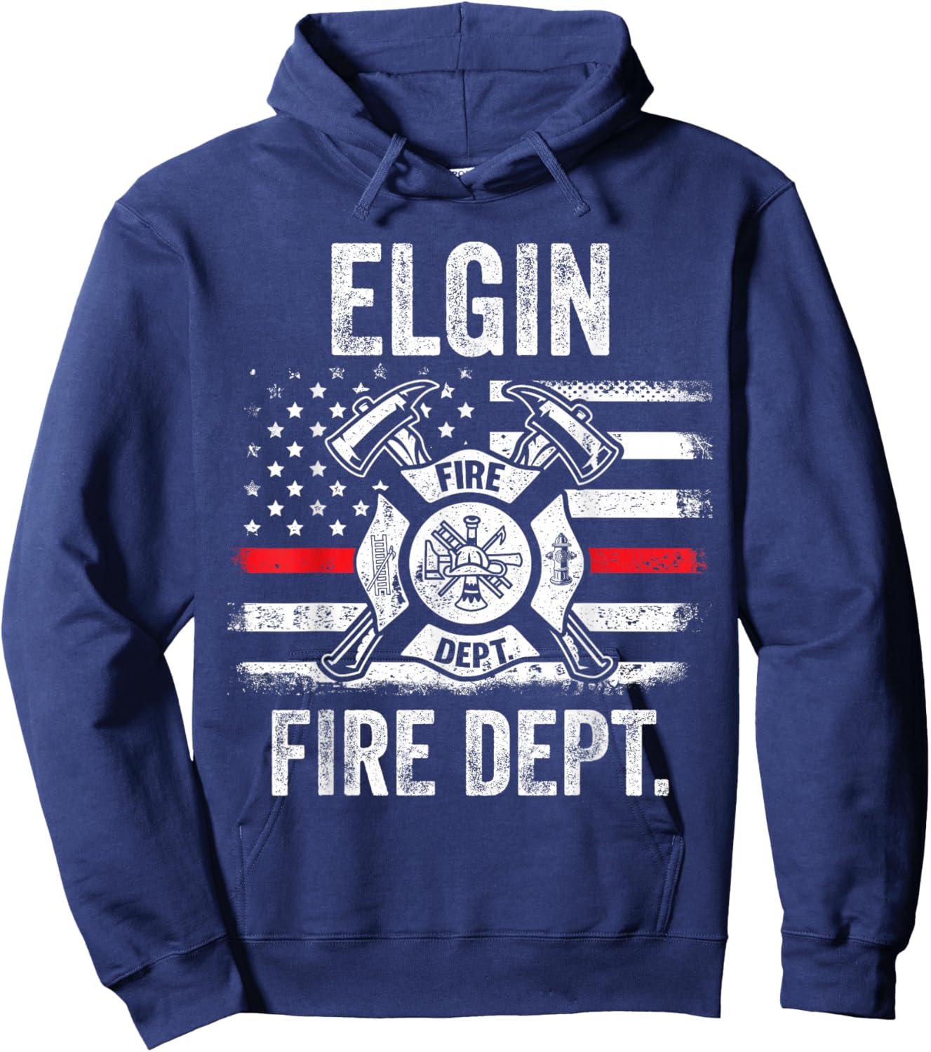 Elgin Illinois Fire Department Thin Red Line Fireman Hoodie - Hoodie | Navy