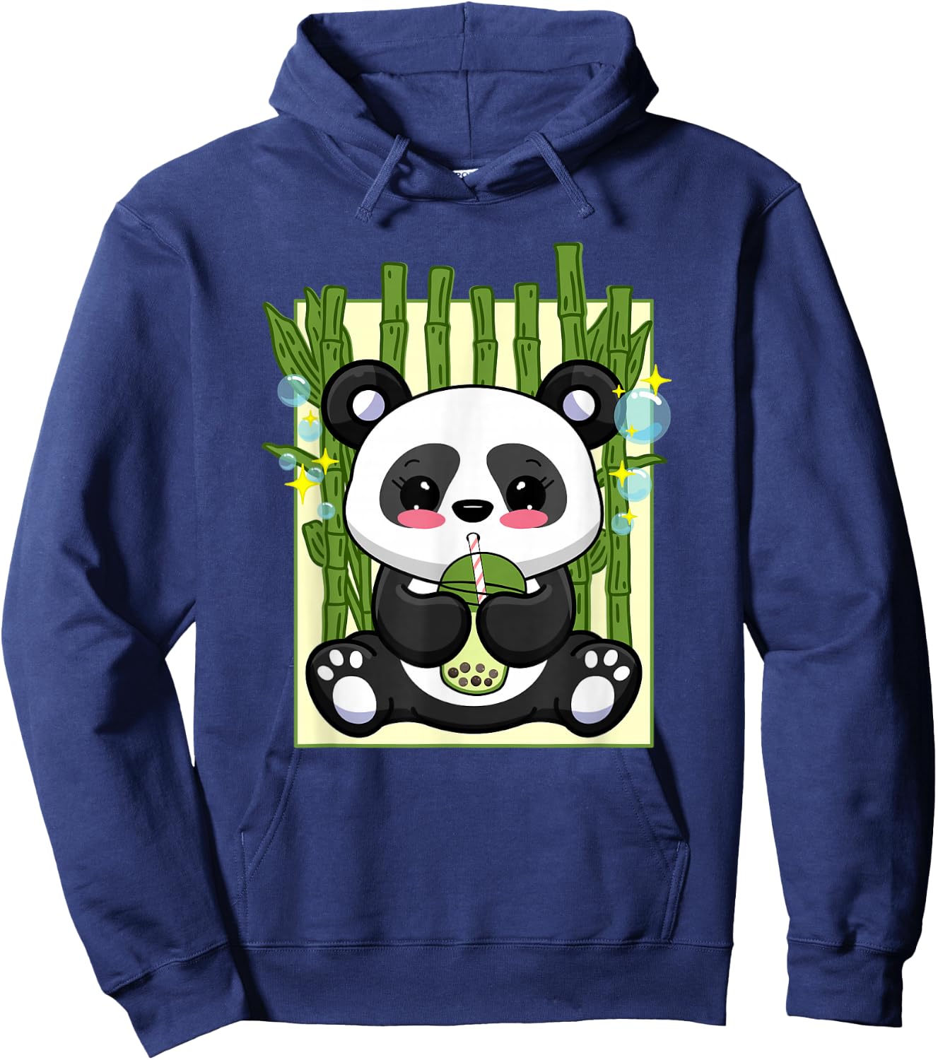 Cute Kawaii Bubble Tea Boba Panda Japanese Anime Women Girls Hoodie - Hoodie | Navy
