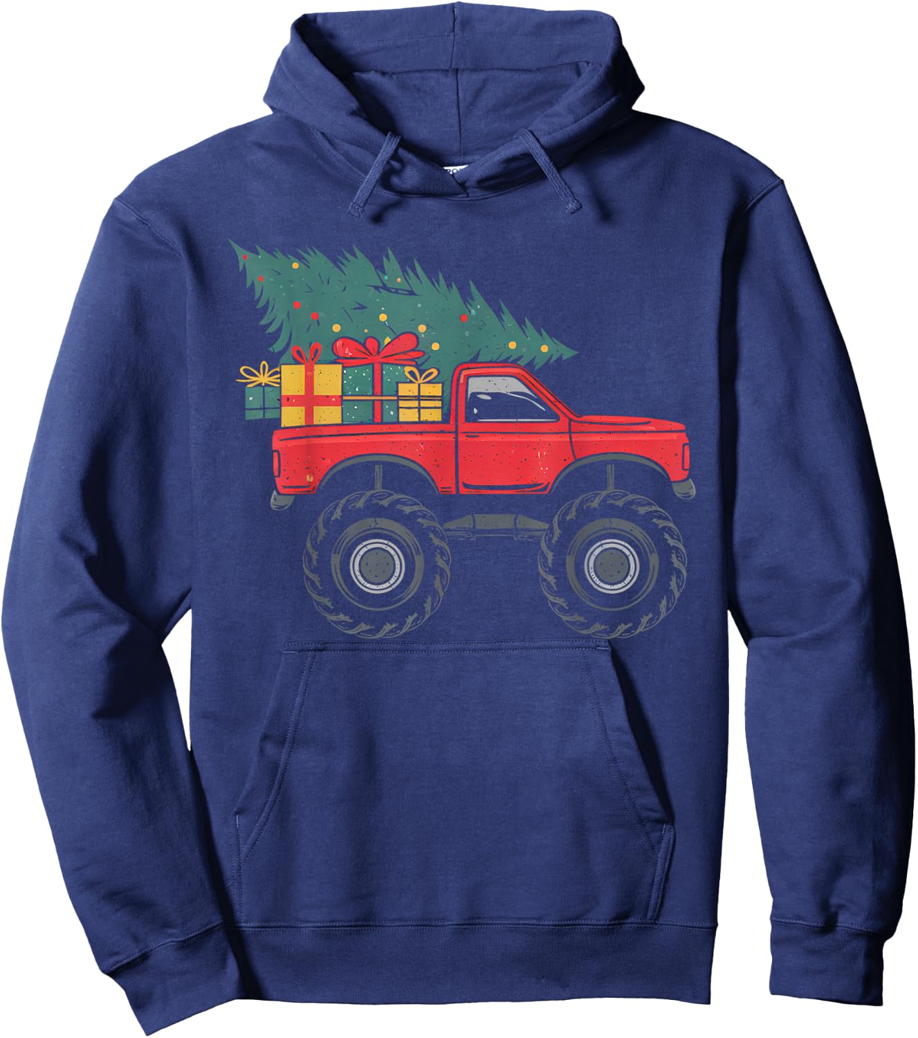 Boys Monster Truck Christmas Tree Xmas Squad Kids Toddler Hoodie - Hoodie | Navy