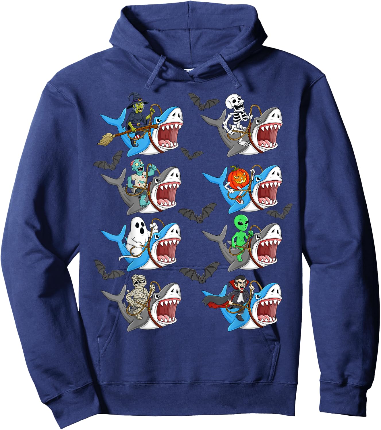 Halloween Skeleton Zombie Riding Shark Mummy Vampire Boys Hoodie - Hoodie | Navy