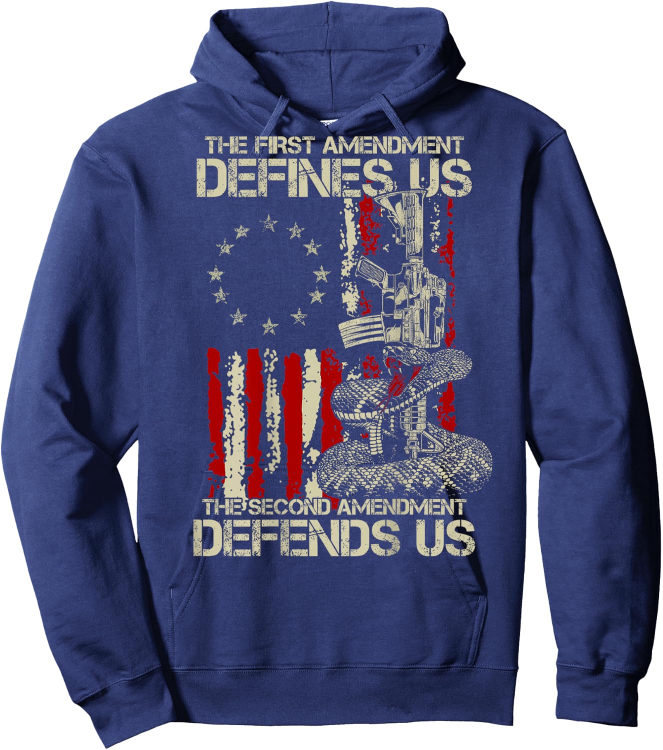 The First Amendment Defines us American Flag (On Back) Hoodie - Hoodie | Navy