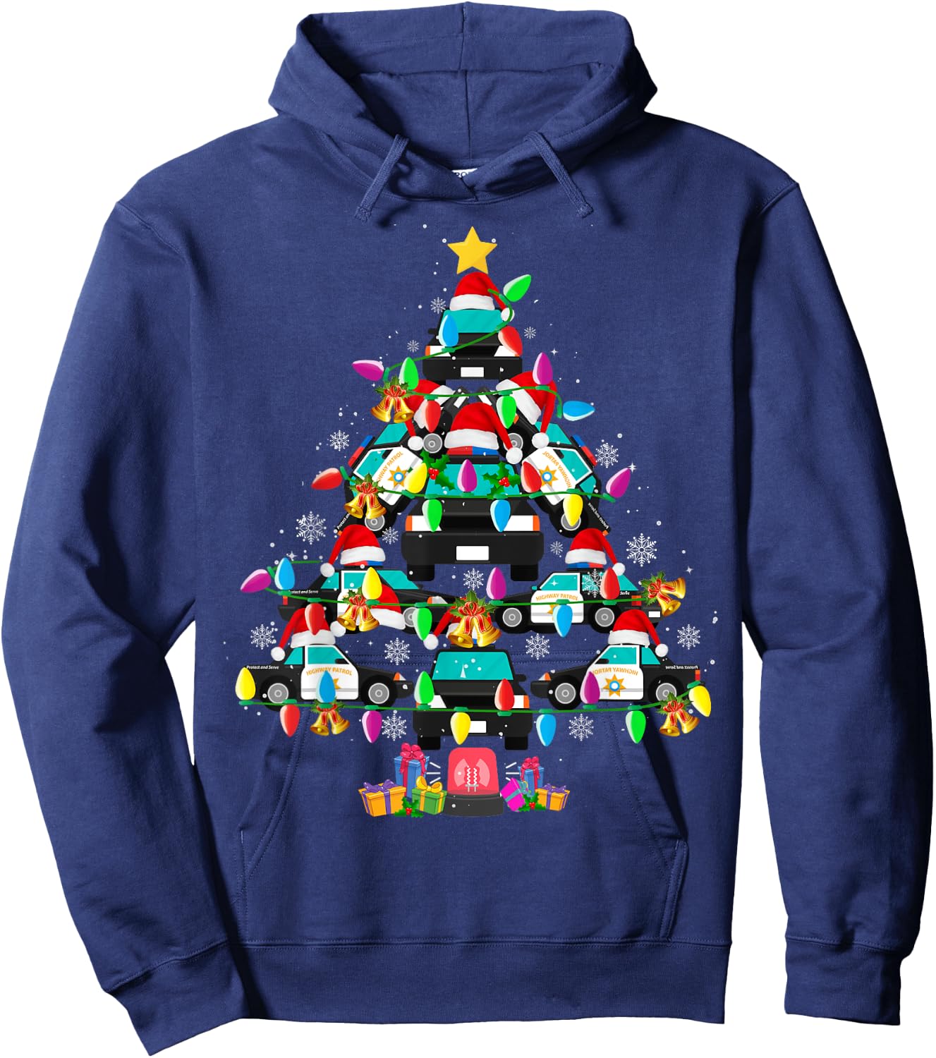Police Car Christmas Tree Funny Santa Policeman Gifts Hoodie - Hoodie | Navy