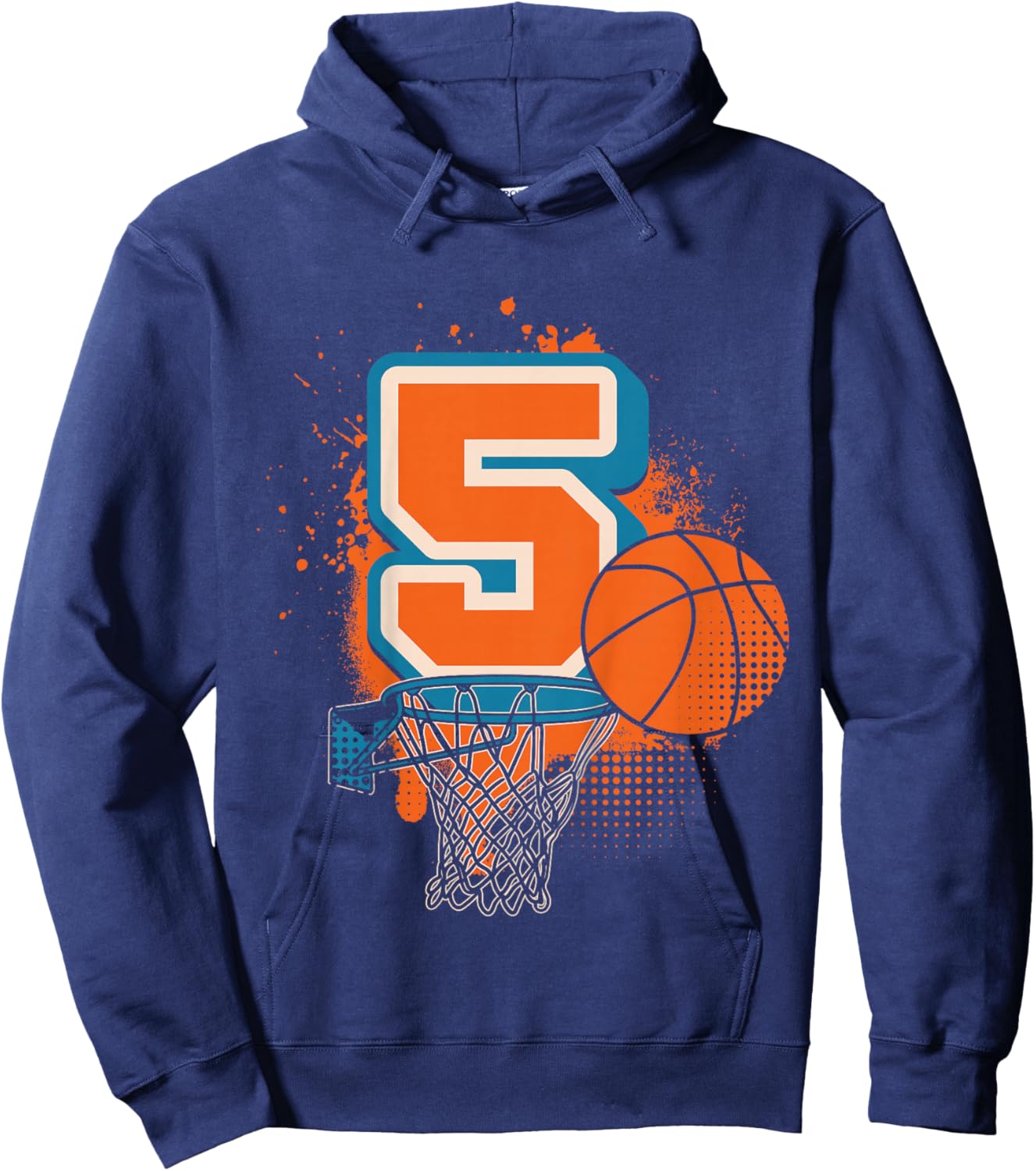 Kids 5th Birthday Boy Basketball Player Basketball 5 Years Old Hoodie - Hoodie | Navy