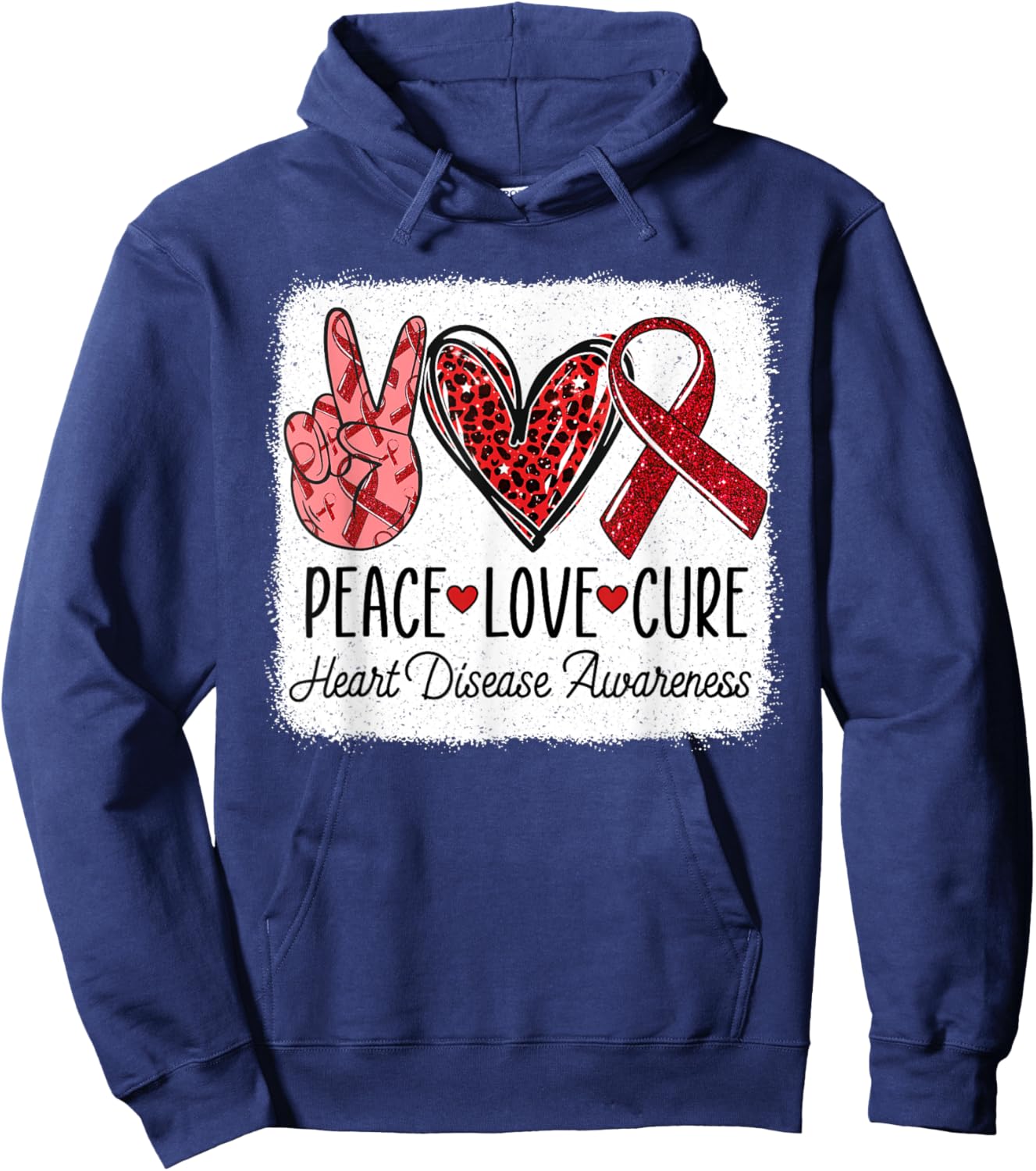 Peace Love Cure Heart Disease Awareness CHD Support Wear Red Hoodie - Hoodie | Navy