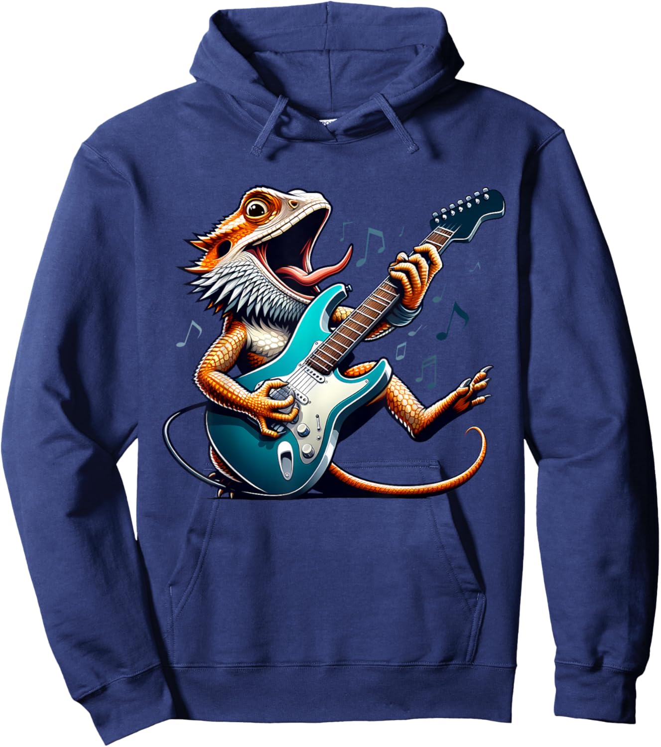 Rock Bearded Dragon Playing Guitar,Lizard Bearded Rock&Roll Hoodie - Hoodie | Navy
