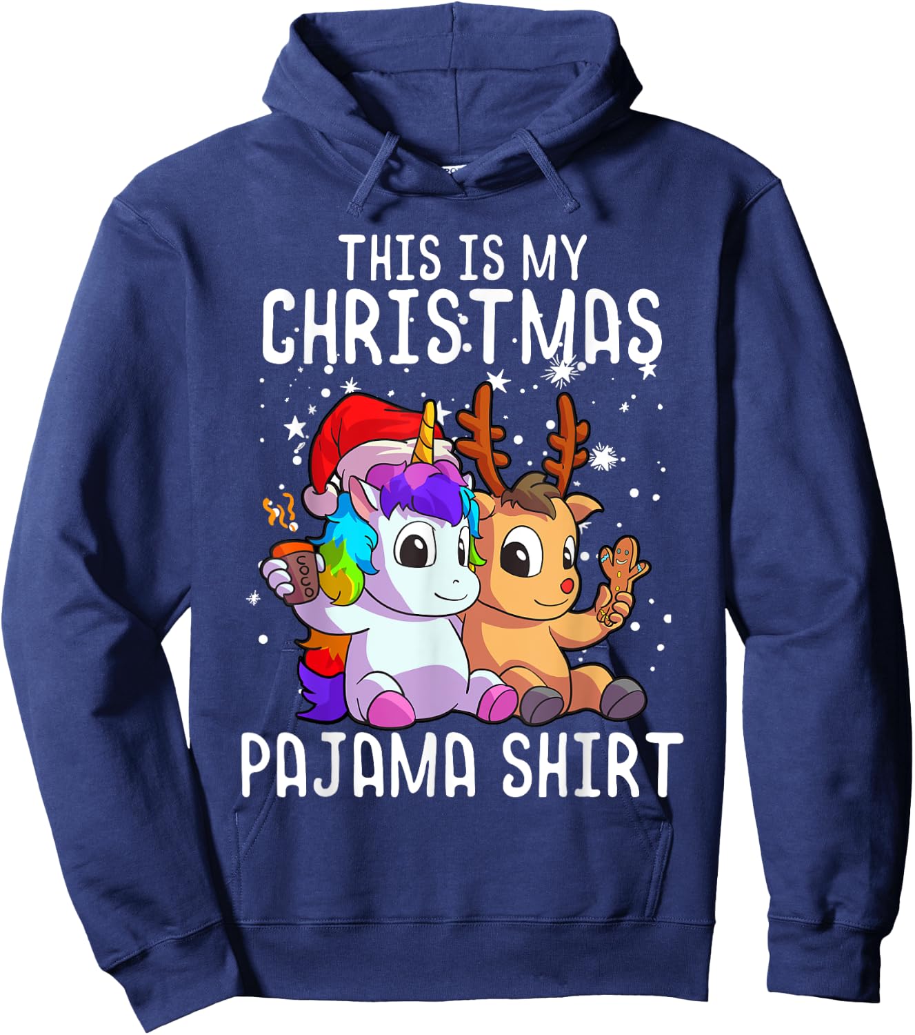 Unicorn Christmas Pajama Shirt Reindeer Unicorn Lover Gift Hoodie - Hoodie | Navy
