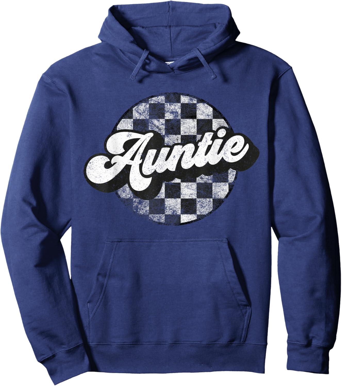 Funny Retro Checkered Auntie Race Vintage Matching Family Hoodie - Hoodie | Navy