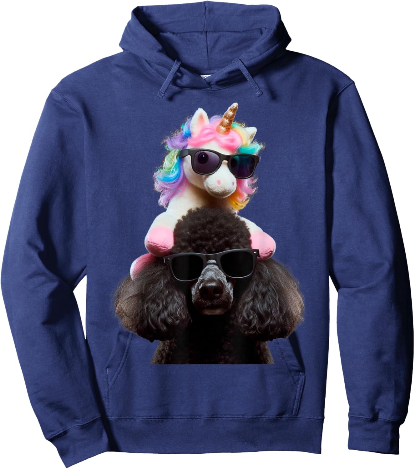 Unicorn Riding Poodle Boys Girls Women Kids Teens Rainbow Hoodie - Hoodie | Navy