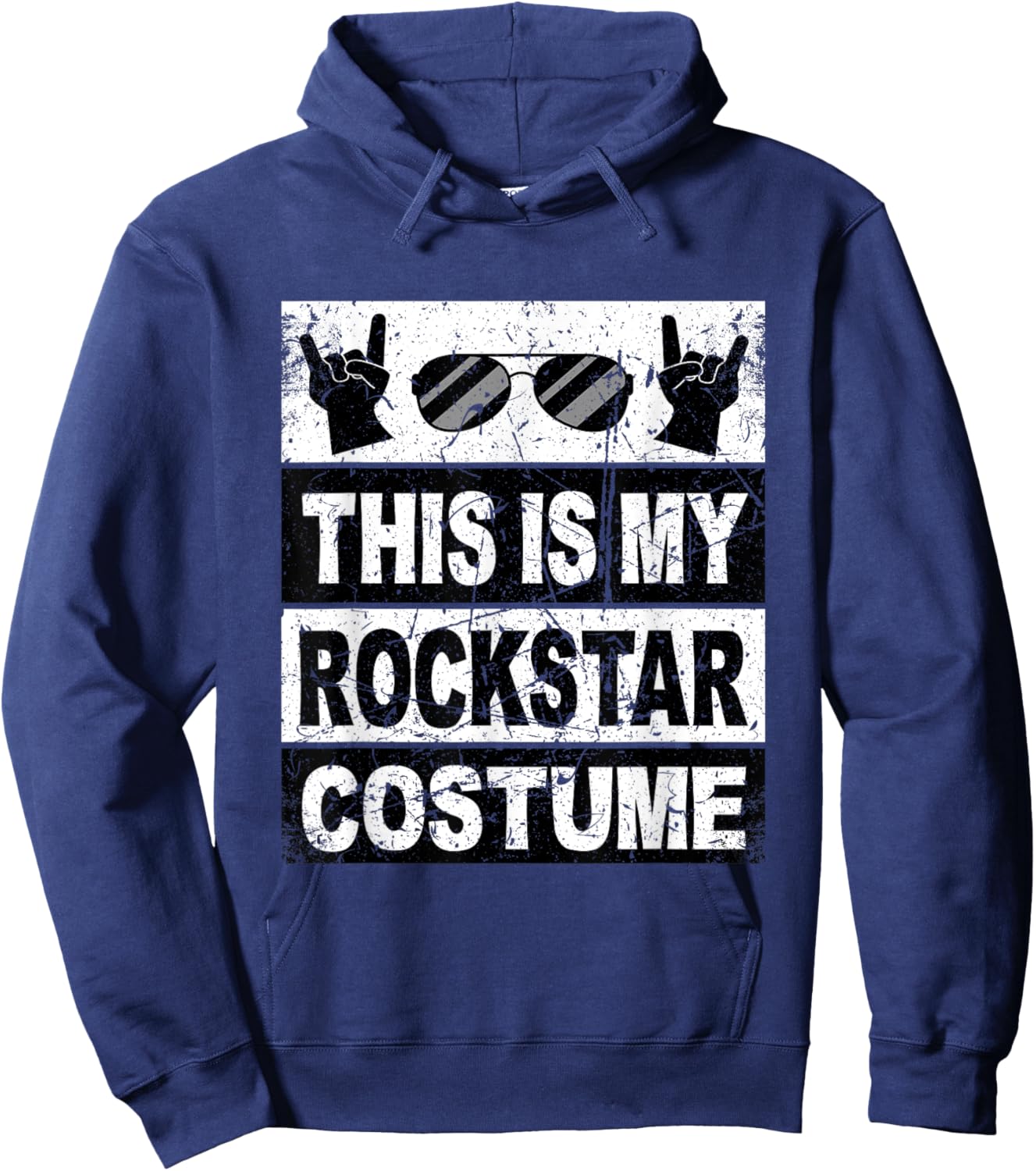 Retro Rockstar Costume Outfit Men Women Kids Adult Rock Star Hoodie - Hoodie | Navy