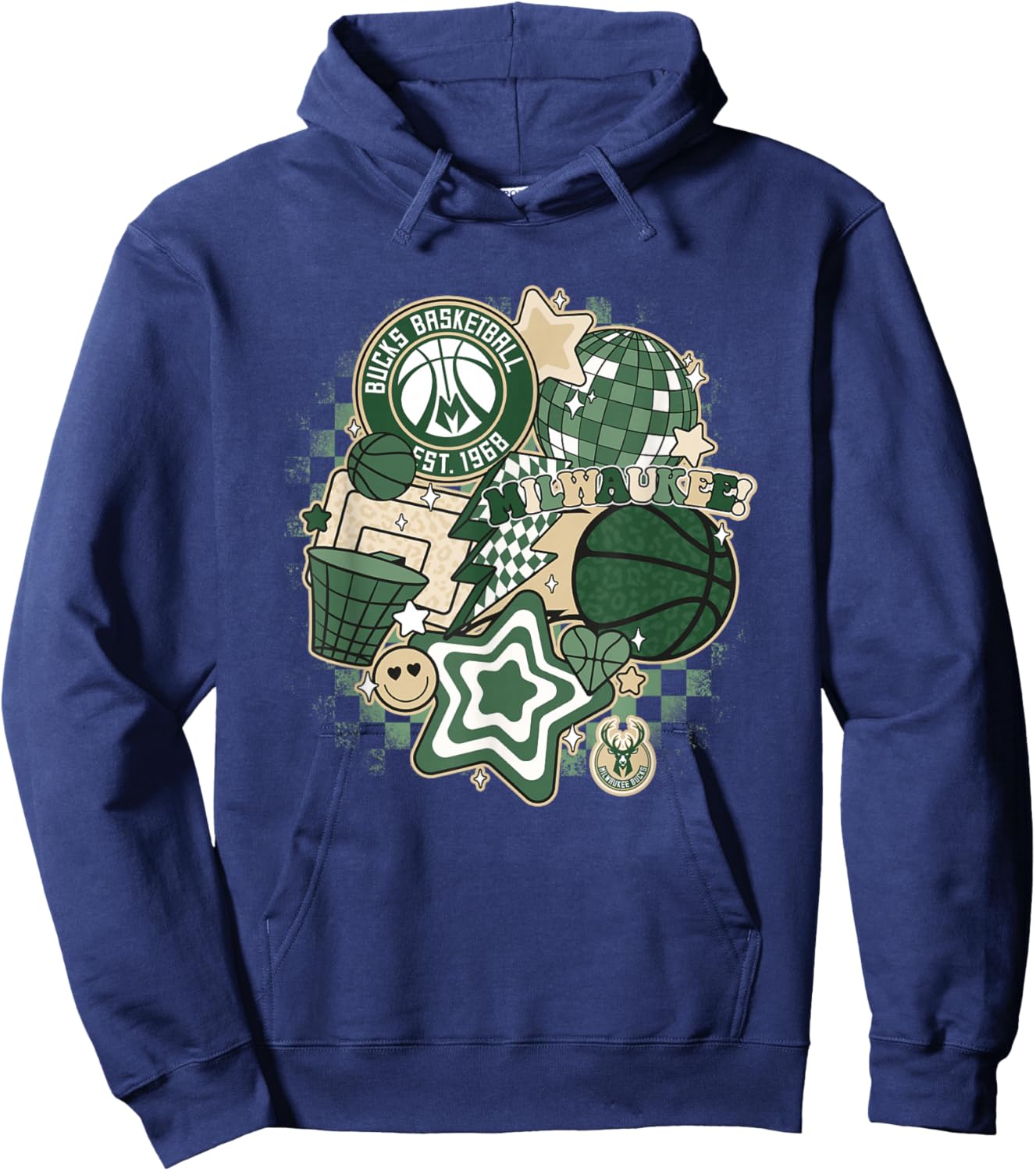 NBA Milwaukee Bucks Psychedelic Basketball Collage Hoodie - Hoodie | Navy