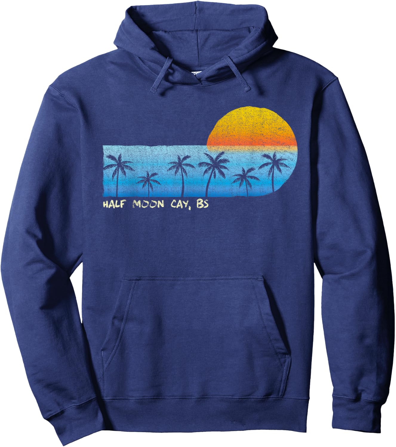 Vintage Half Moon Cay, BS Palm Trees & Sunset Beach Hoodie - Hoodie | Navy