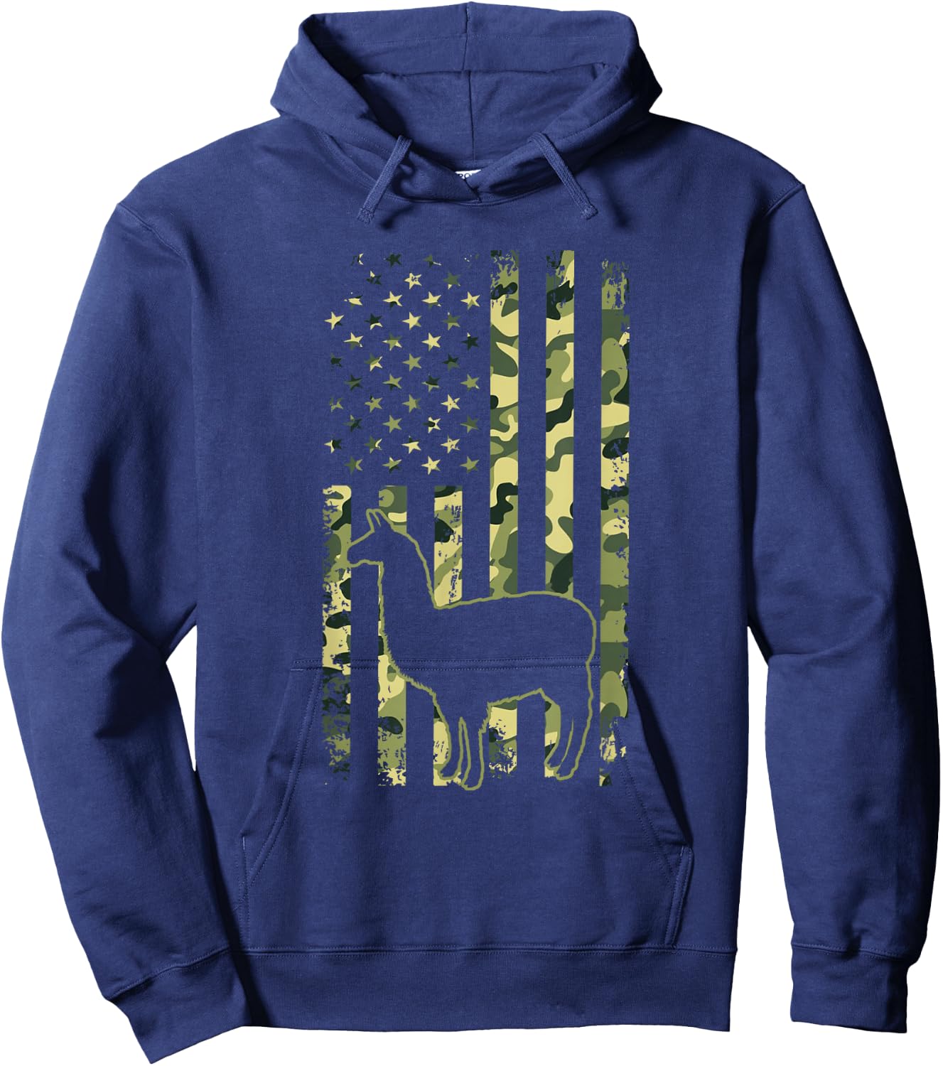 Camo American Flag Llama Camouflage 4th of July Animal Lover Hoodie - Hoodie | Navy