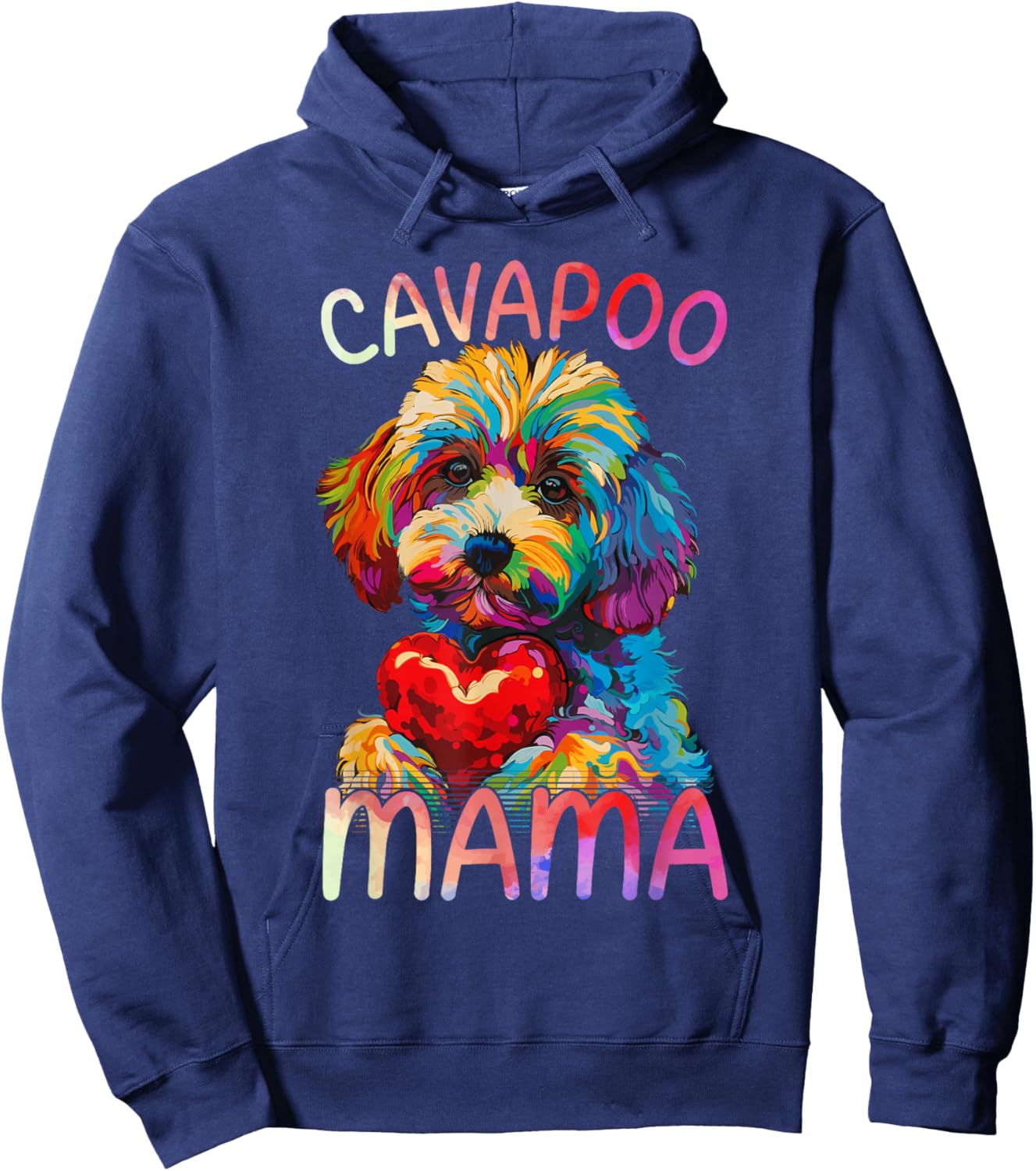 Cavapoo Lover Mama Heart Pop Art Cavapoo Mom Hoodie - Hoodie | Navy