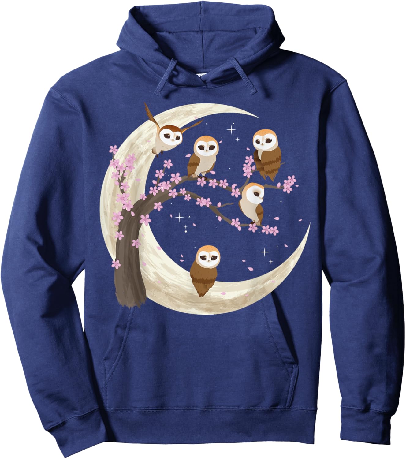 Owls Moon Shirt Japanese Sakura Cherry Blossom Owls Night Hoodie - Hoodie | Navy