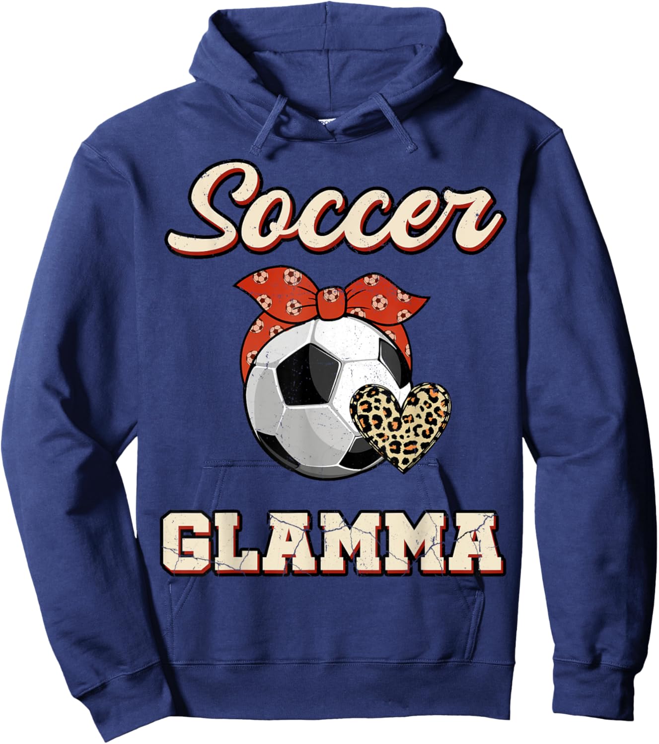 Soccer Glamma Bandana Leopard Heart Fans Mother's Day Hoodie - Hoodie | Navy