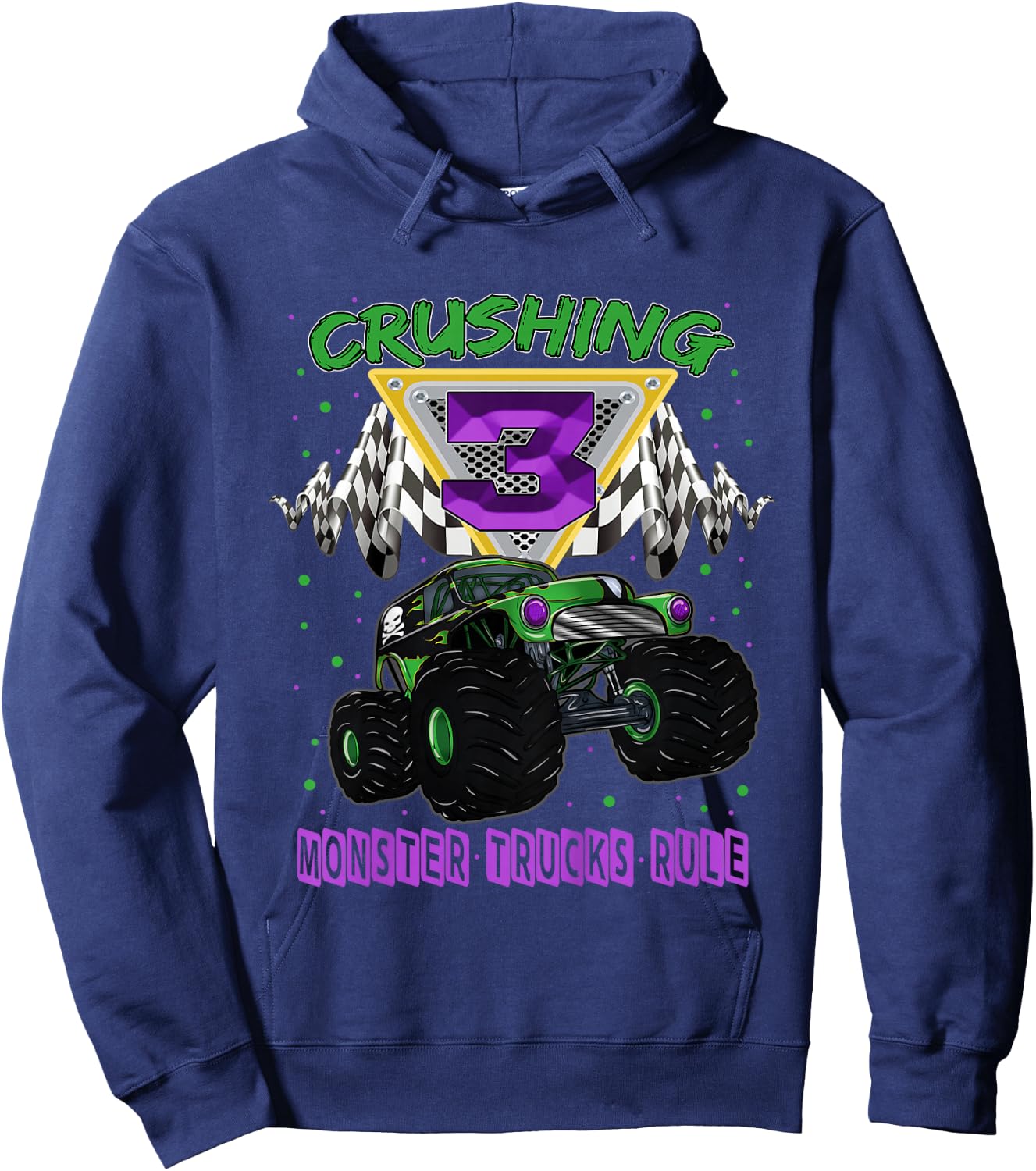 Monster Truck Crushing 3 Years Old Three 3rd Birthday Hoodie - Hoodie | Navy