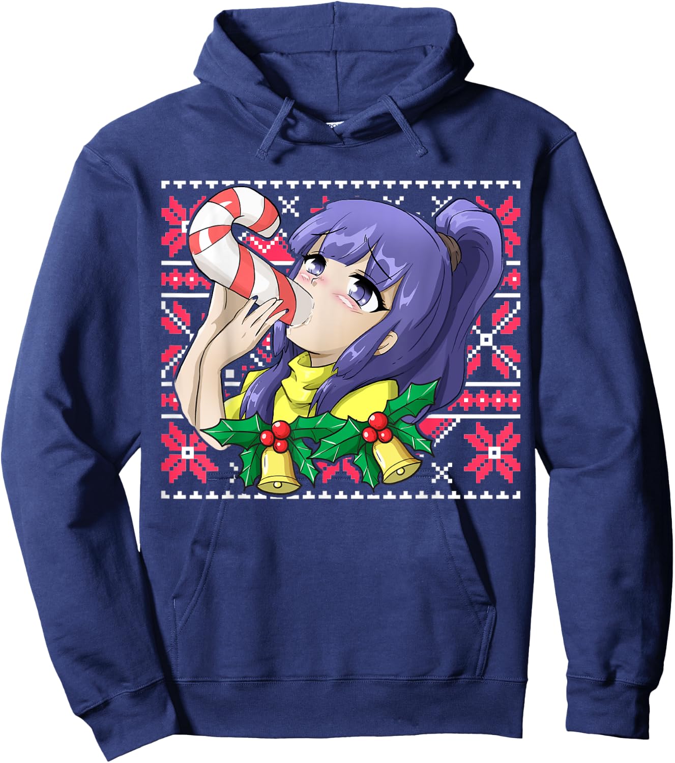 Ugly Christmas Otaku Ahegao Christmas Ecchi Etchi Hentai Hoodie - Hoodie | Navy