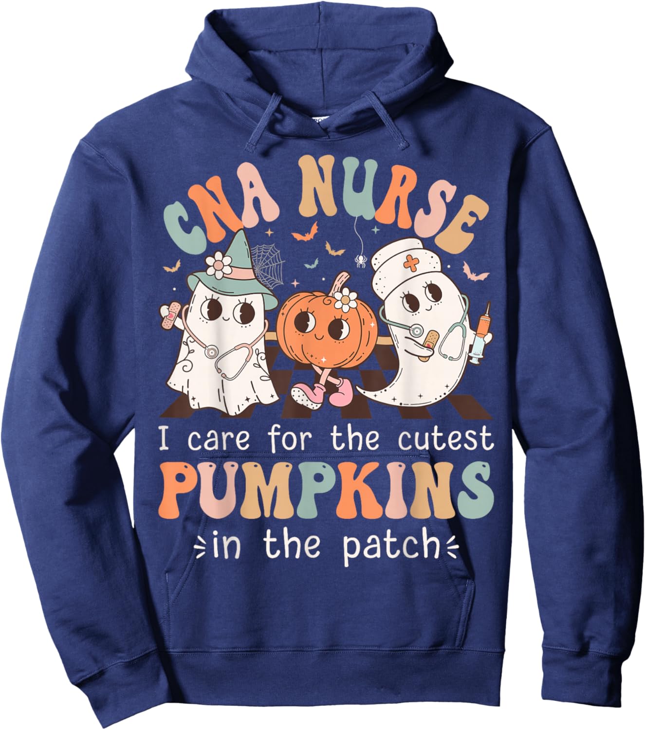 Groovy CNA Boo Crew Funny Nursing Assistant Halloween Hoodie - Hoodie | Navy