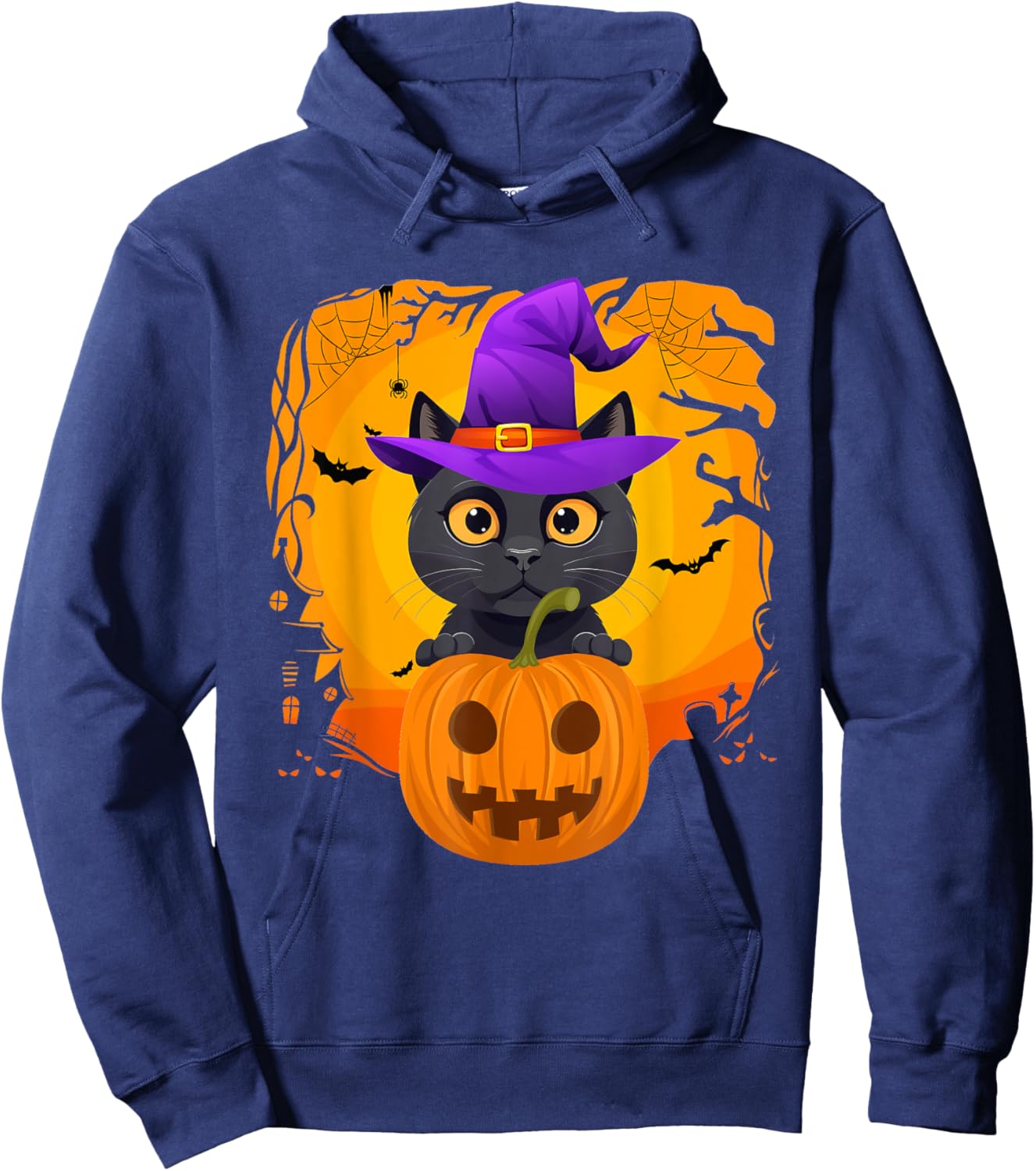 Cute Black Cat Halloween Pumpkin Costume witch Hat Kids Hoodie - Hoodie | Navy