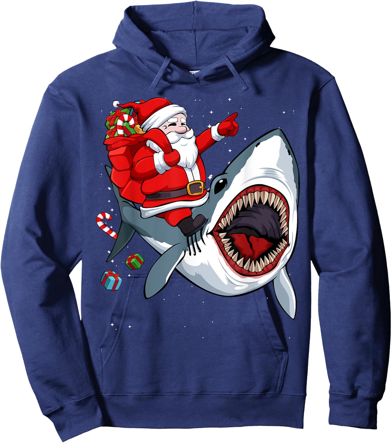 Santa Riding Shark Christmas Pajama Cute Ocean Animal X-Mas Hoodie - Hoodie | Navy
