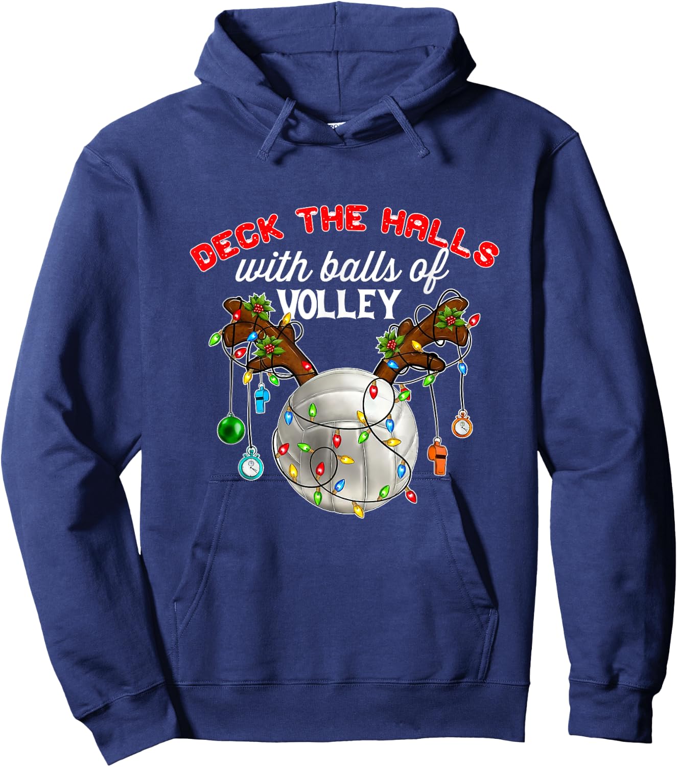 Deck The Halls With Balls of Volley Christmas Volleyball Hoodie - Hoodie | Navy