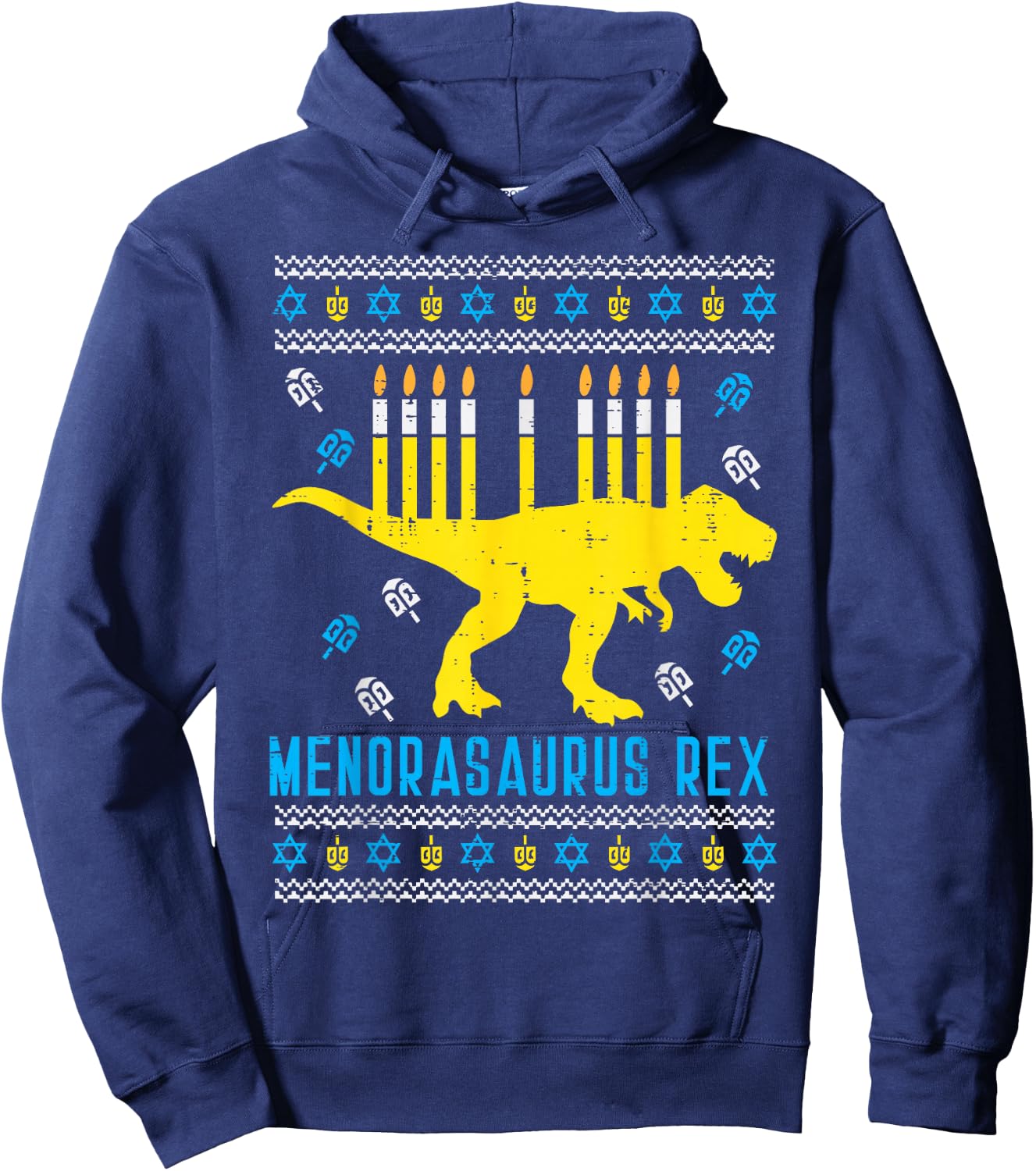 Menorasaurus Rex Trex Menorah Ugly Hanukkah Chanukkah Gift Hoodie - Hoodie | Navy