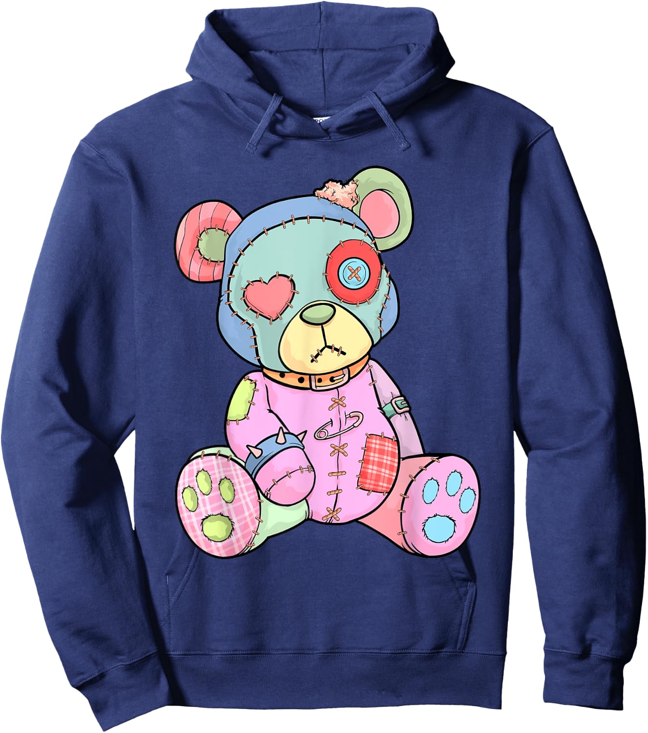 Pastel Goth Teddy Bear Japanese Anime Kawaii Menhera Small Hoodie - Hoodie | Navy