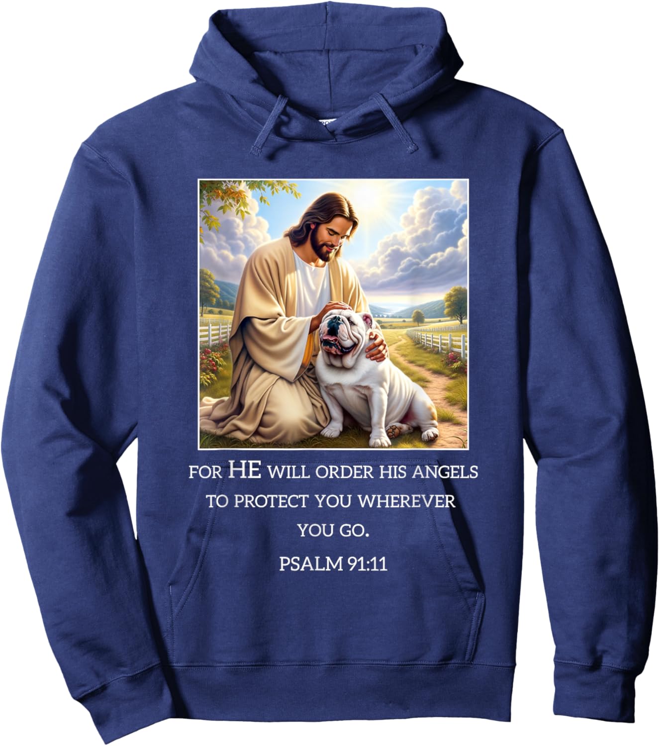 Jesus with Dogs Psalm 99 11- Jesus and a Bulldog Hoodie - Hoodie | Navy