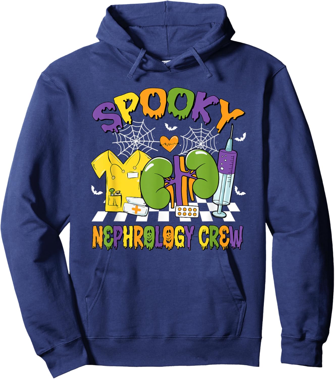 Retro Spooky Nephrology Crew Nephrology Nurse Halloween Hoodie - Hoodie | Navy