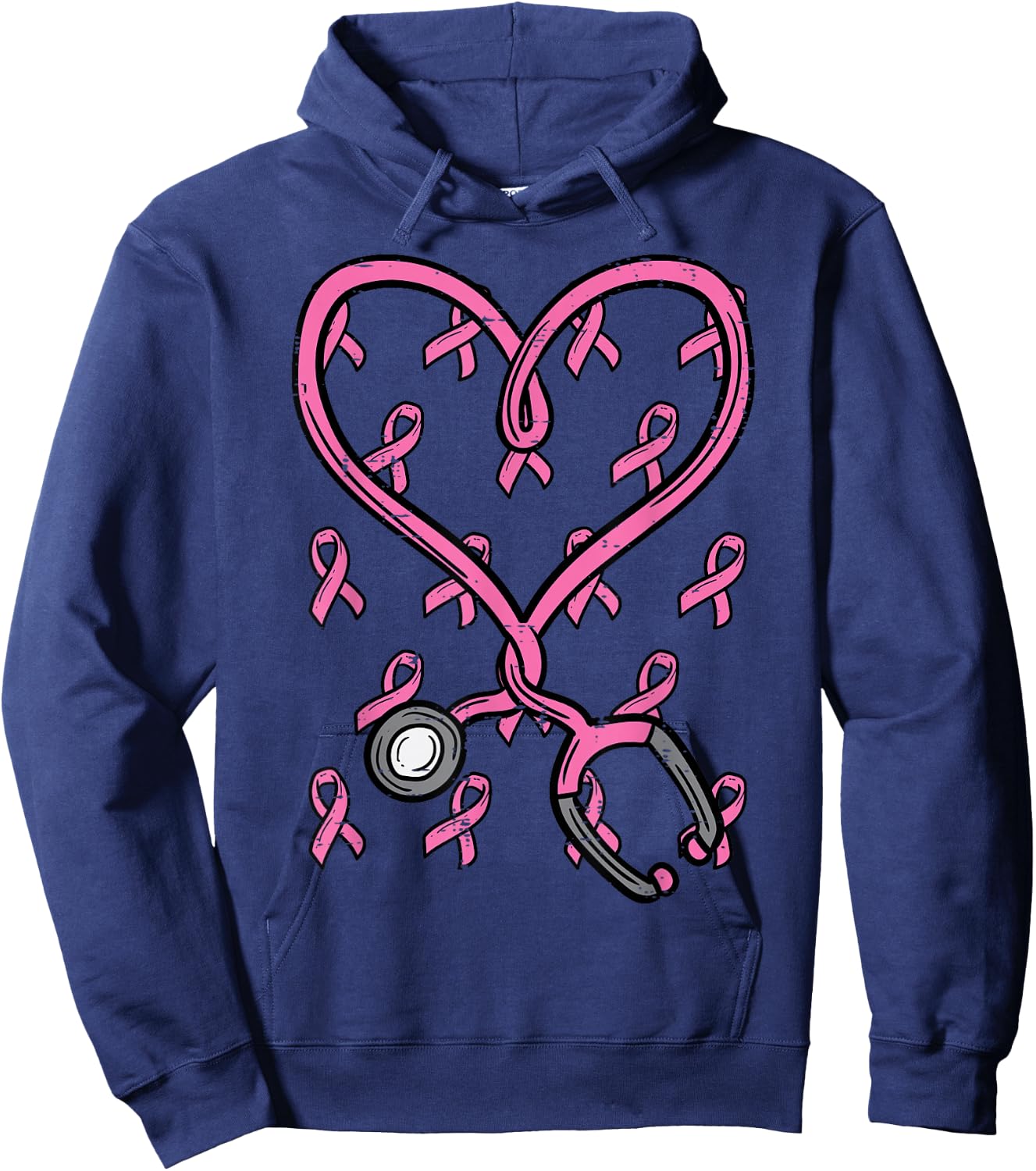 Pink Stethoscope Nurse Scrub Breast Cancer Awareness Women Hoodie - Hoodie | Navy