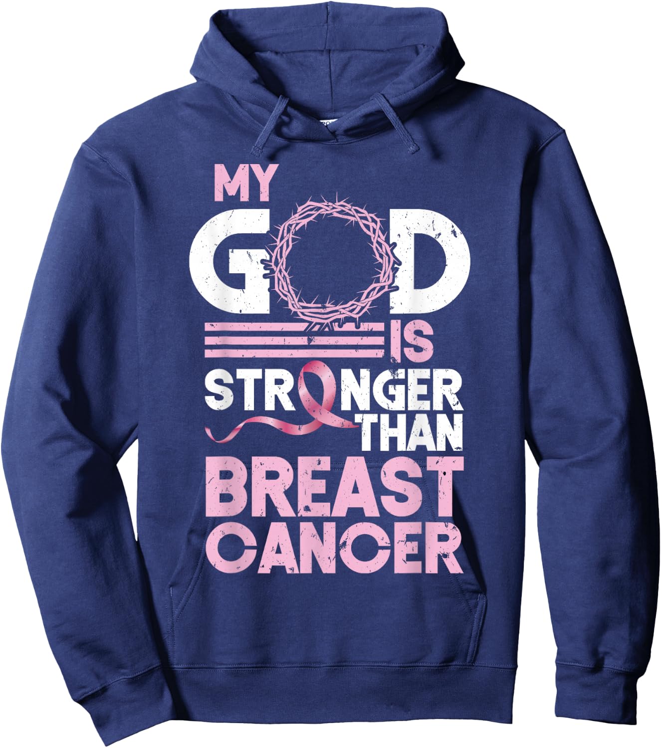 My God Is Stronger Than Breast Cancer Awareness Christian Hoodie - Hoodie | Navy