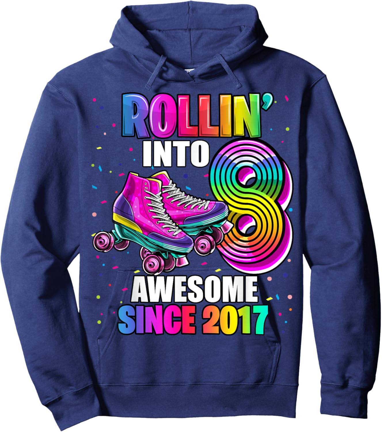 Birthday Roller Skating 8th Girls Rollin into 8 Skate Party Hoodie - Hoodie | Navy