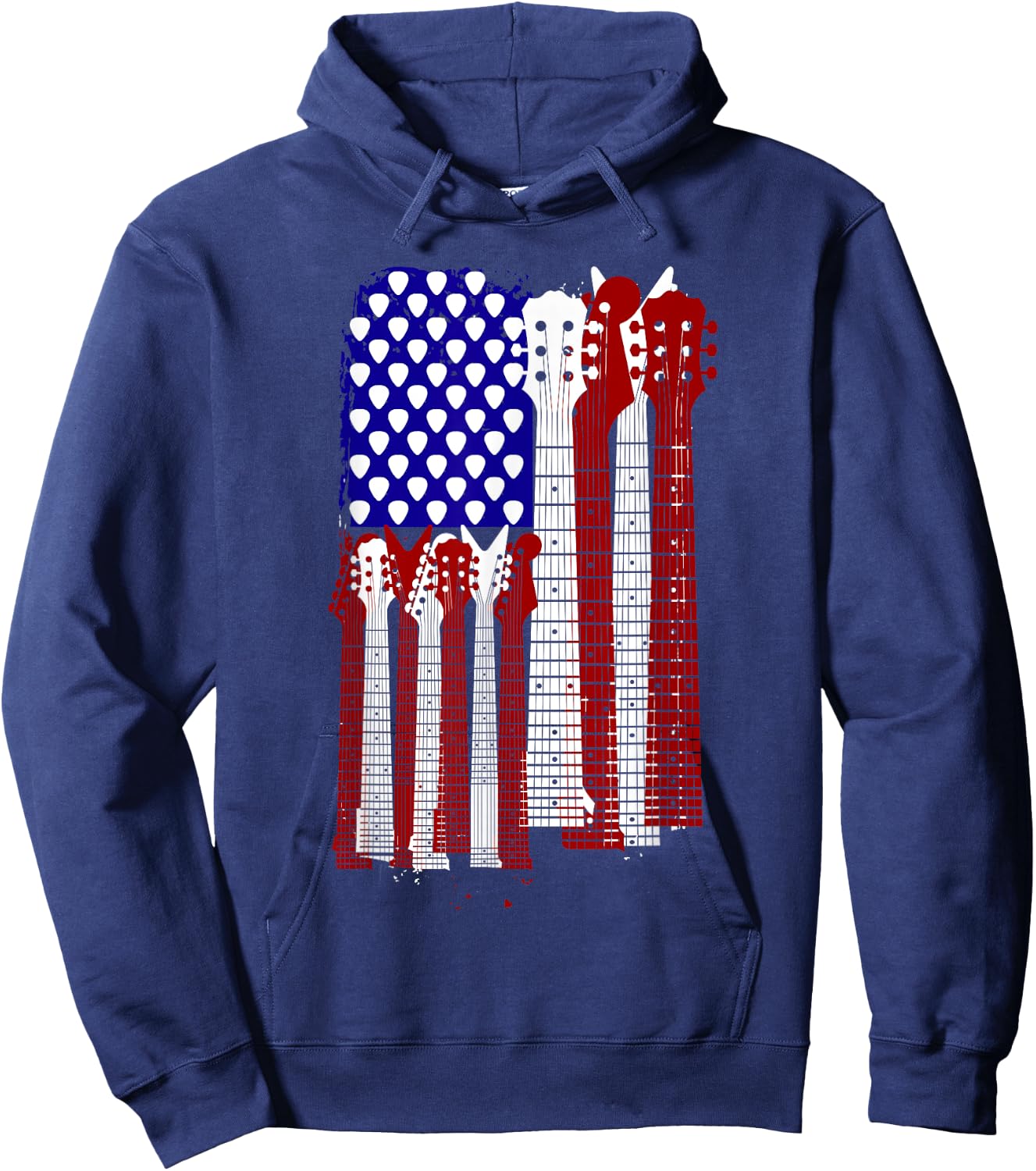 USA Flag Guitar and Plectrum Rock Concert Design | -Adults, Kids | Black, Small Hoodie - Hoodie | Navy