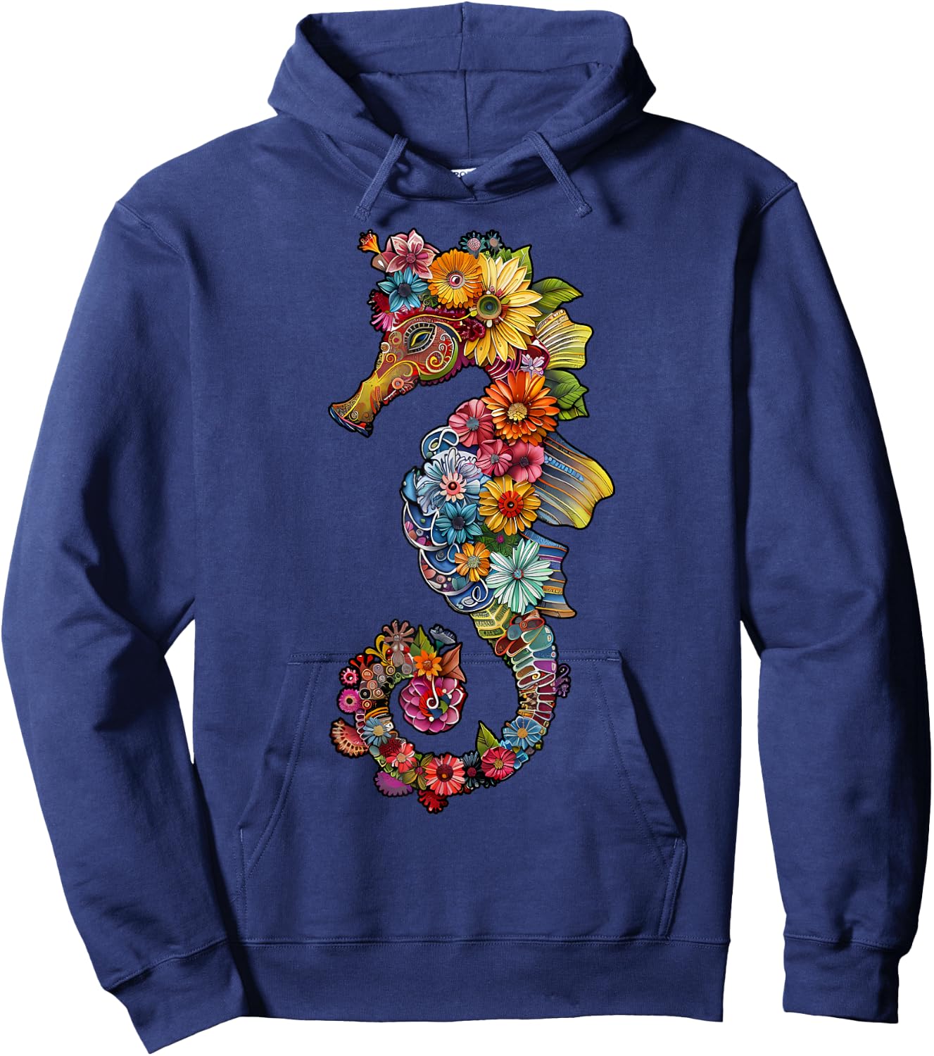 Floral Seahorse Ocean Animal Marine Beach Seahorse Flowers Hoodie - Hoodie | Navy