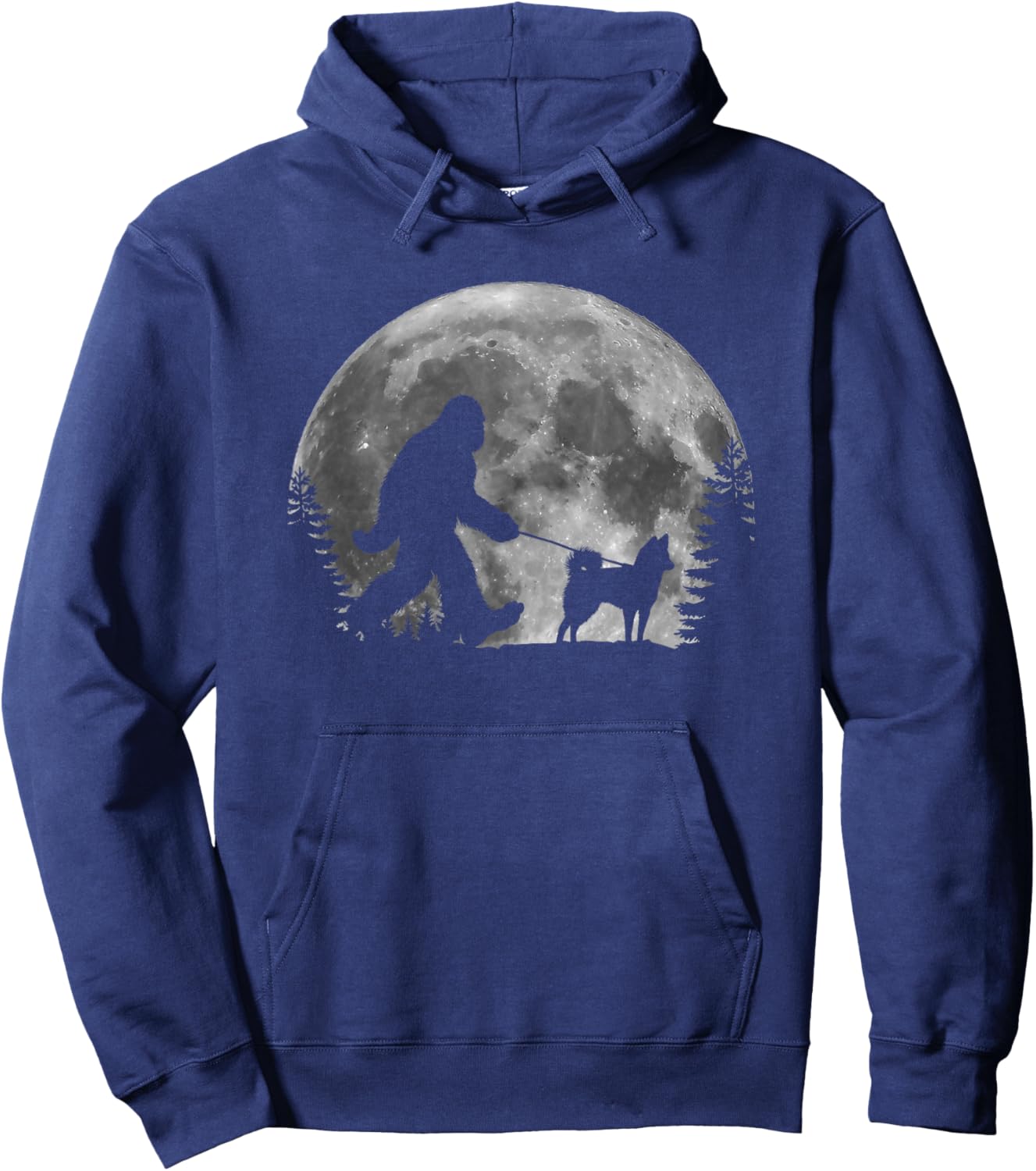 Bigfoot Walking a Dog Funny Alaskan Klee Kai Moon Halloween Hoodie - Hoodie | Navy