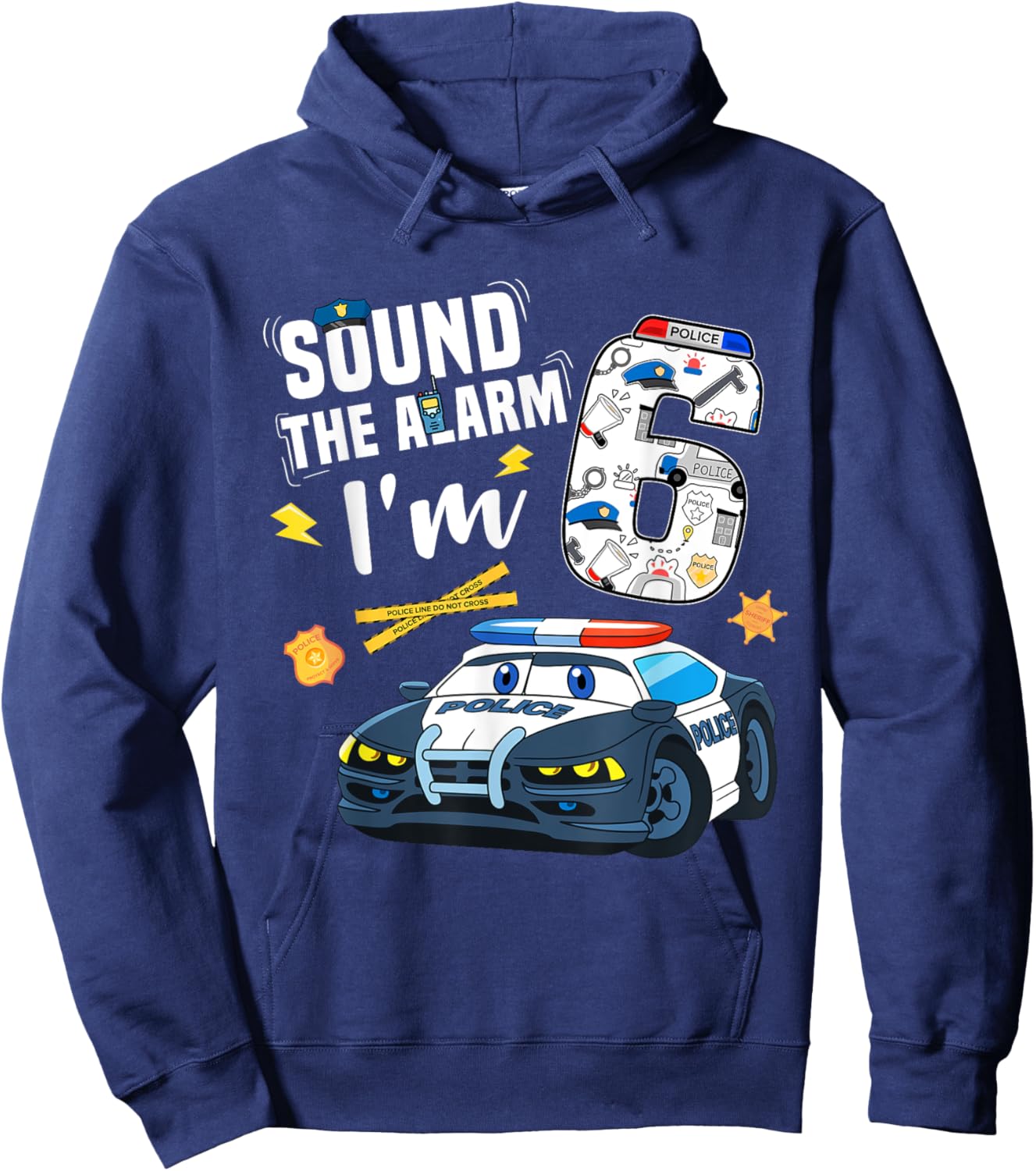 6th B-Day Police Car Police Boy Officer Birthday 6 Year Old Hoodie - Hoodie | Navy