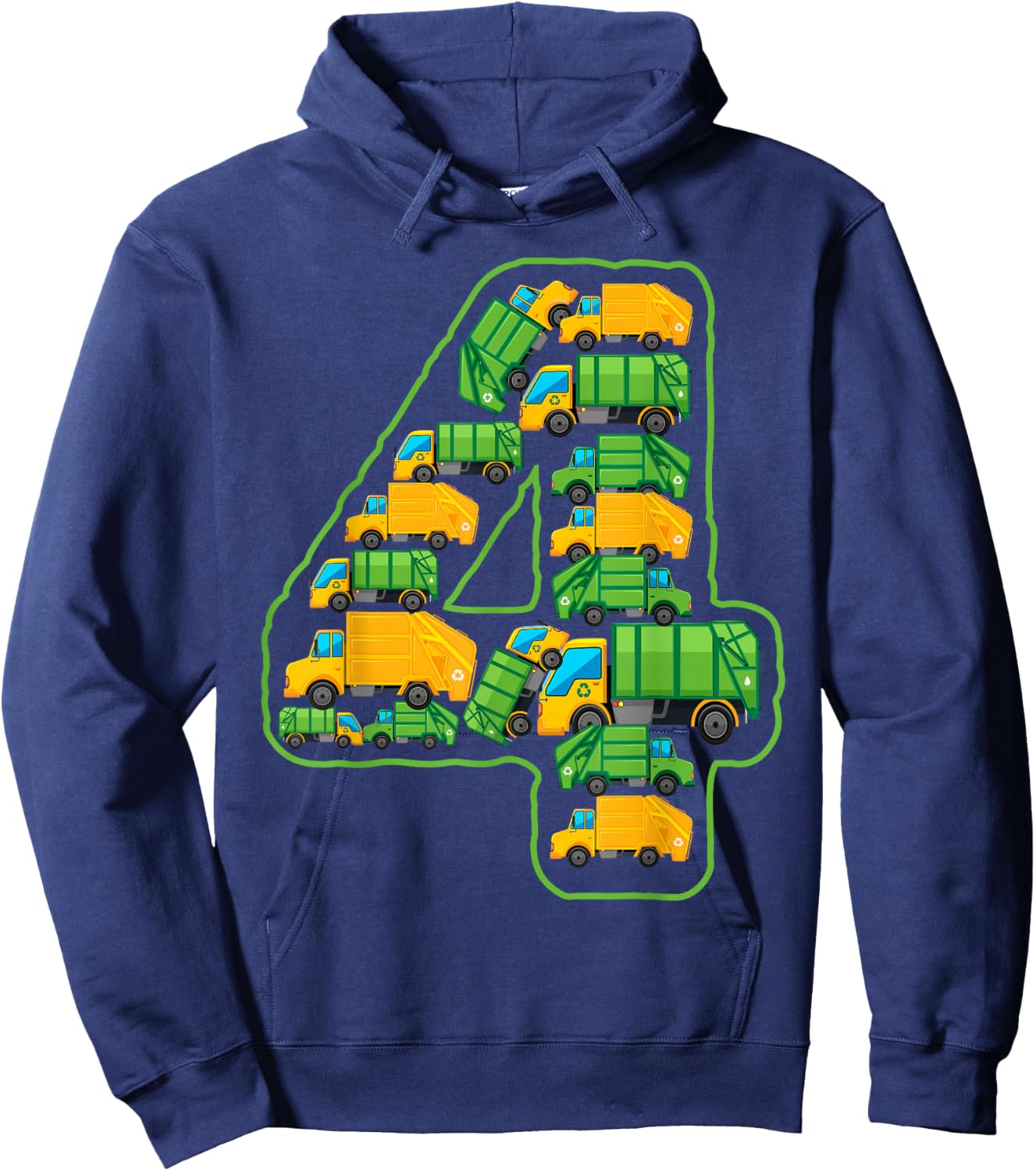 Garbage Truck Themed 4th Birthday Party 4 Year Old Boys Kids Hoodie - Hoodie | Navy