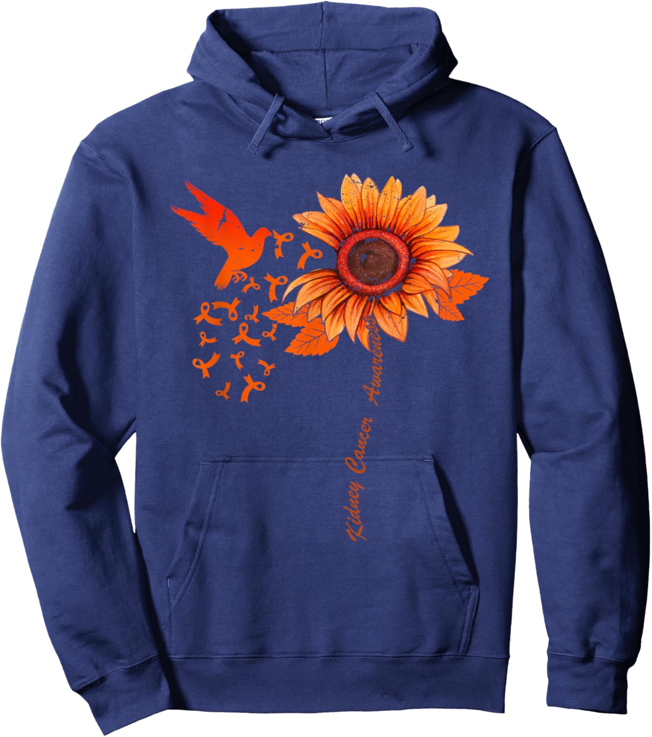 Floral Kidney Cancer Awareness Month Orange Ribbon Hoodie - Hoodie | Navy