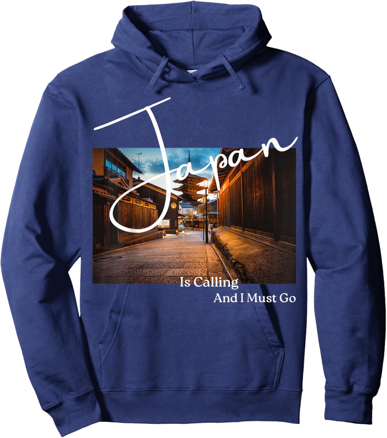 Japan is Calling and I must go Kyoto Temple Photo, Aesthetic Hoodie - Hoodie | Navy