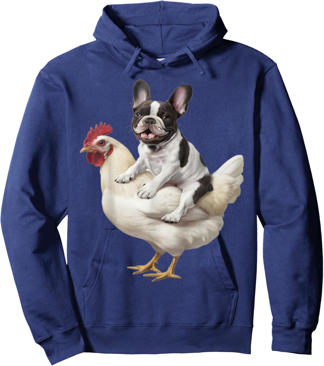 Dog on a Chicken Lover Funny French Bulldog Riding Chicken Hoodie - Hoodie | Navy