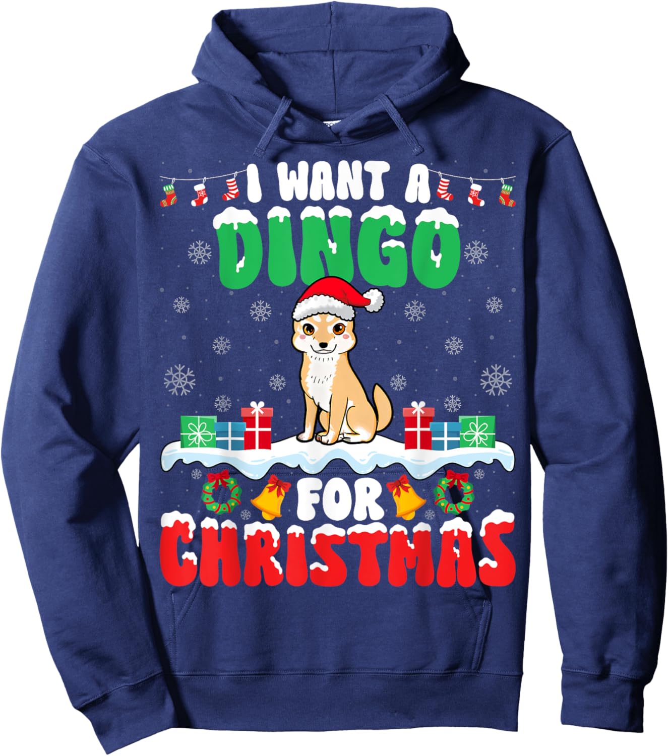 I Want A Dingo for Christmas - Dingo Dog Lover Santa Xmas Hoodie - Hoodie | Navy