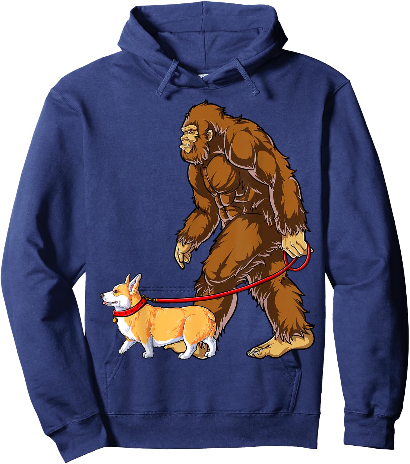 Bigfoot Dog Walk Corgi Funny Sasquatch Lovers Men Women Hoodie - Hoodie | Navy