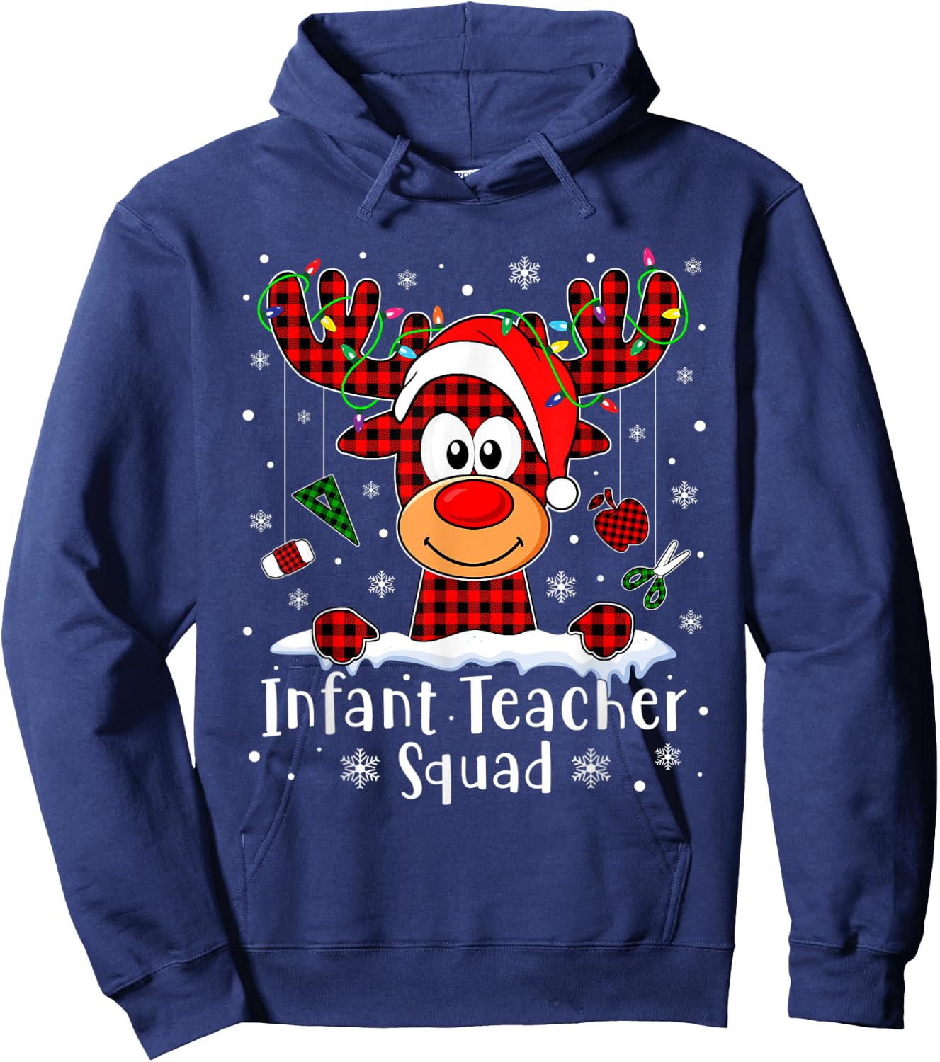 Infant Teacher Squad Reindeer Xmas Buffalo Plaid Christmas Men Women Hoodie - Hoodie | Navy